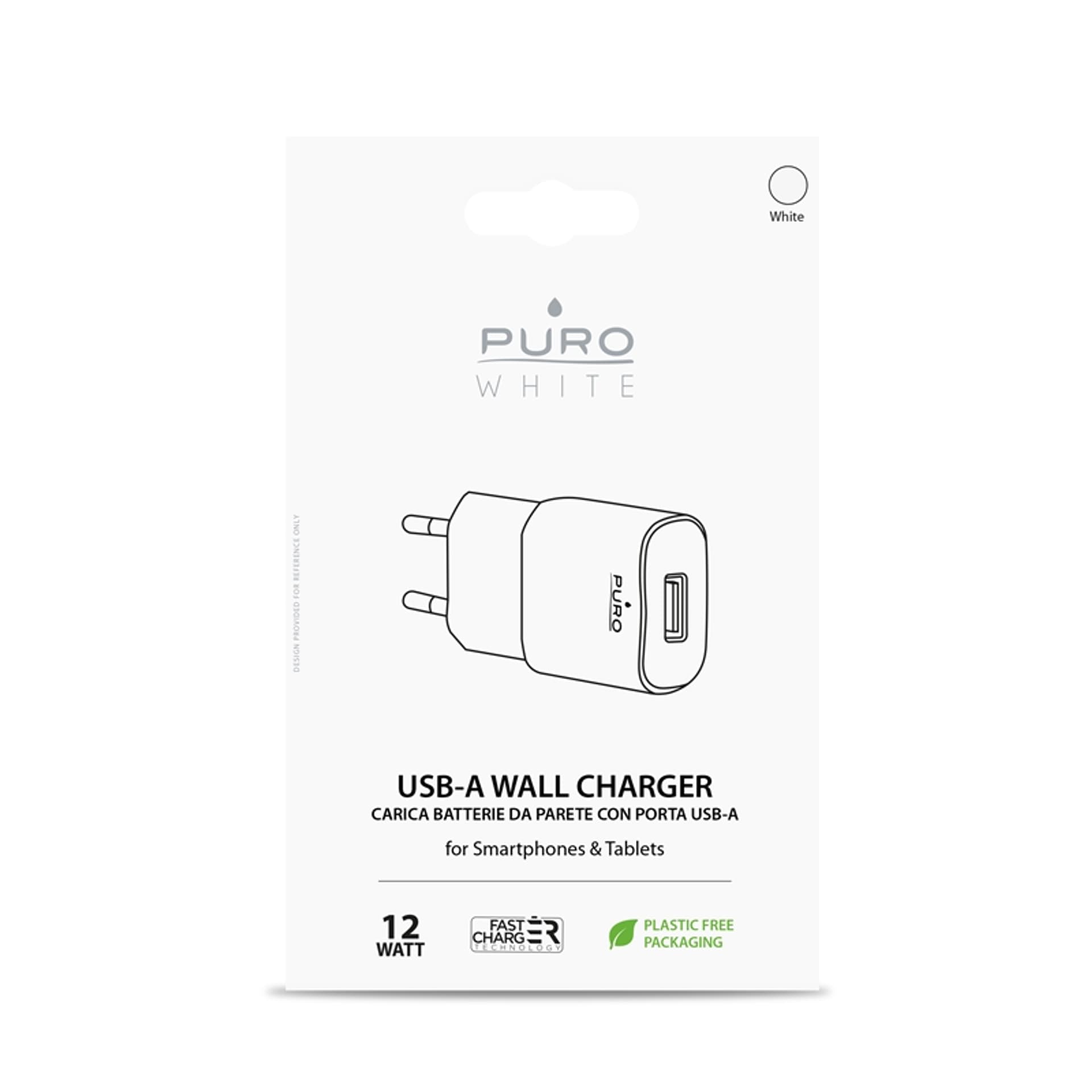 

PURO White Mini Travel Fast Charger – Szybka ładowarka sieciowa USB-A 12 W 2.4 A (biały)