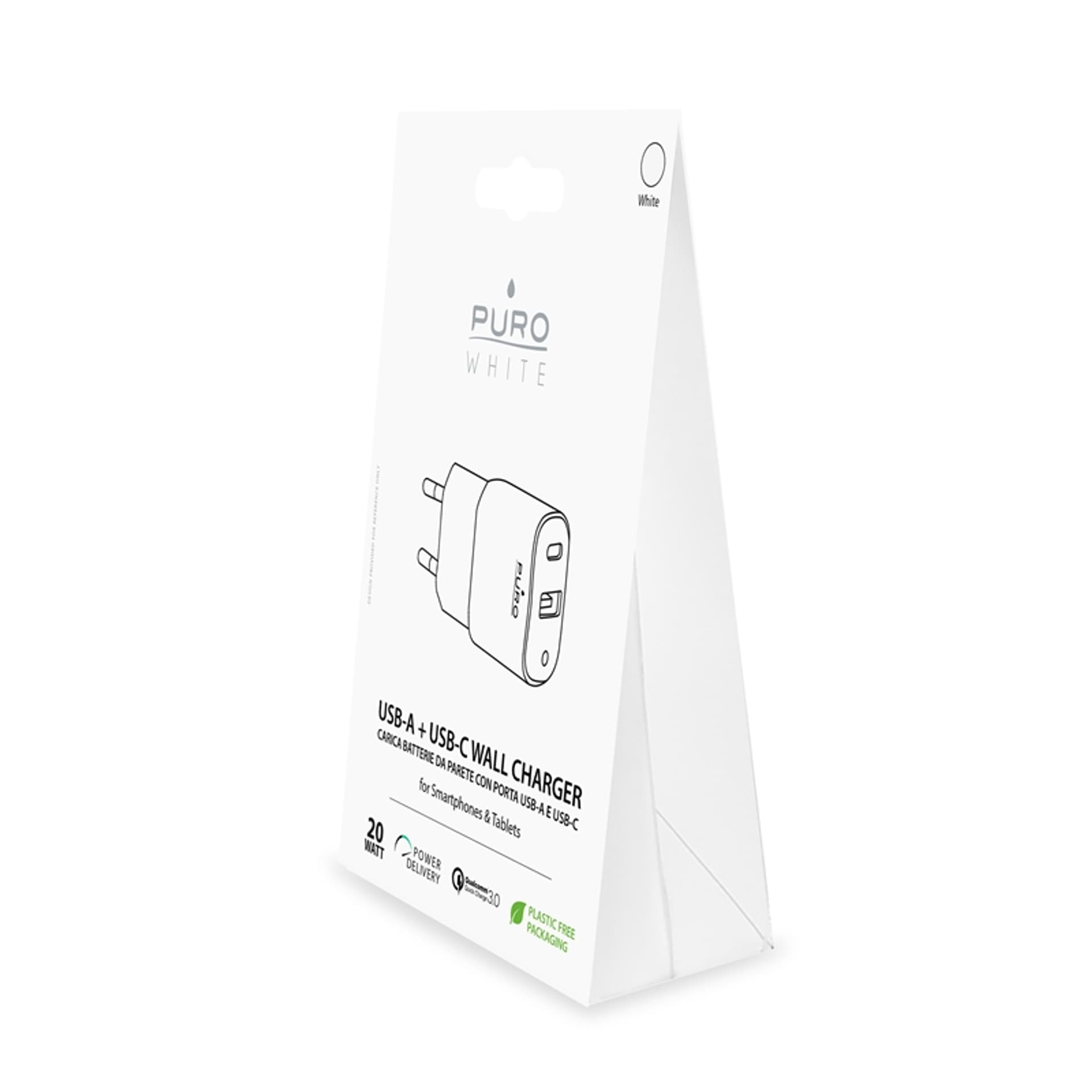 

PURO White Mini Fast Travel Charger - Szybka ładowarka sieciowa USB-A + USB-C Power Delivery 20W (biały)