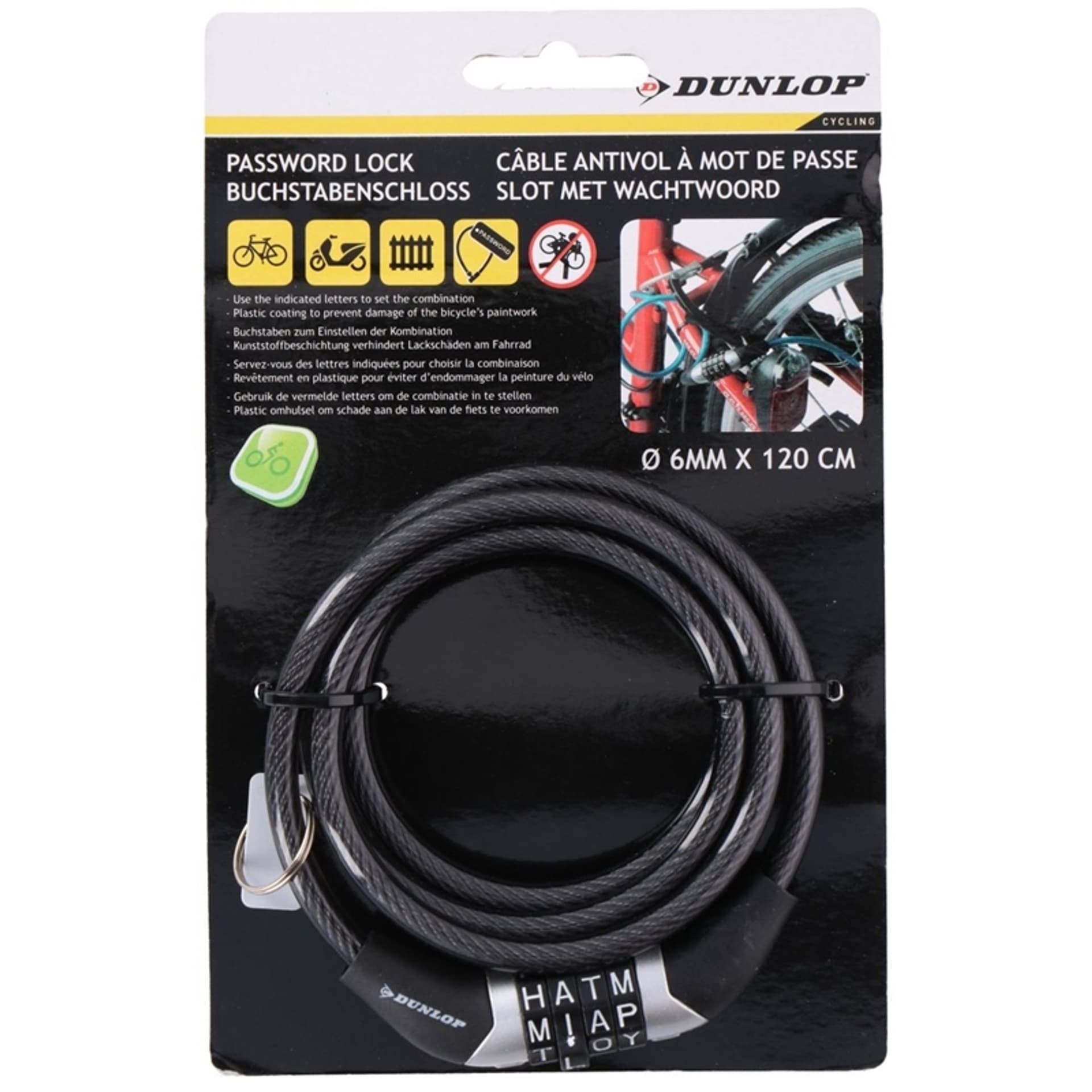 

Dunlop - Zapięcie do roweru z szyfrem (Czarny)