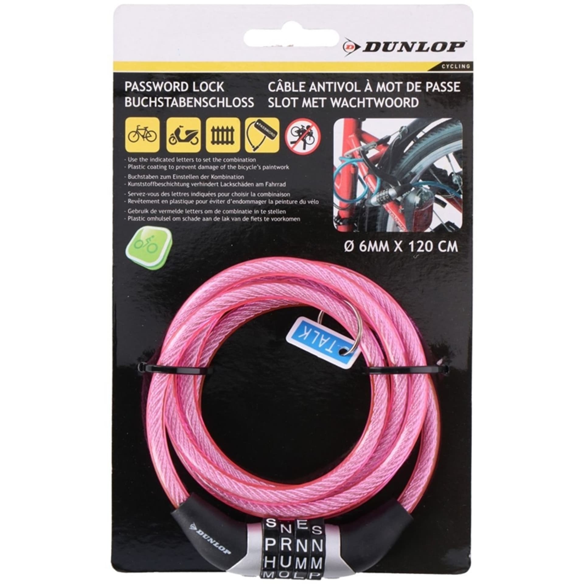 

Dunlop - Zapięcie do roweru z szyfrem (Różowy)