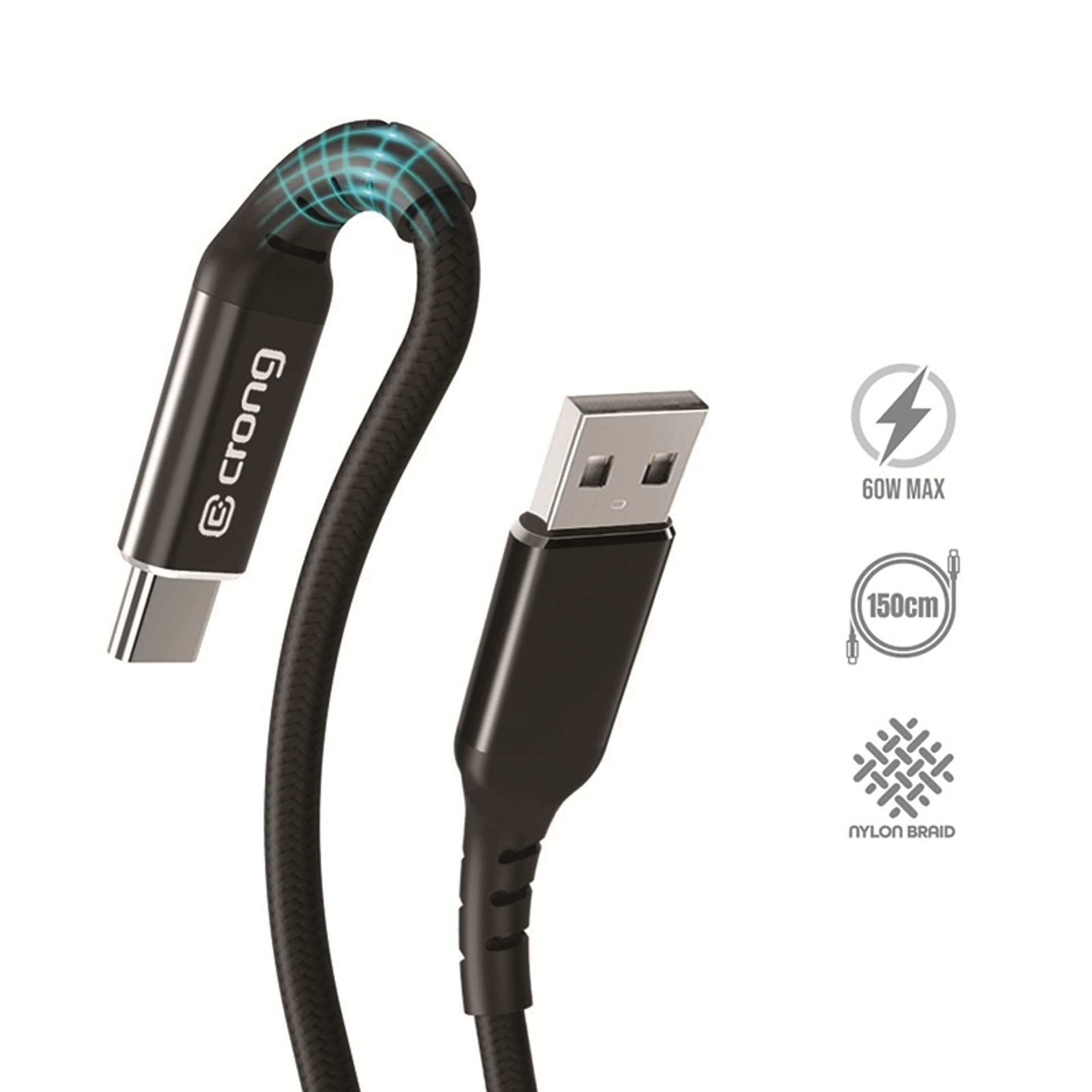

Crong Armor Link - Kabel 60W 3A USB-A do USB-C Fast Charging 150cm (czarny)