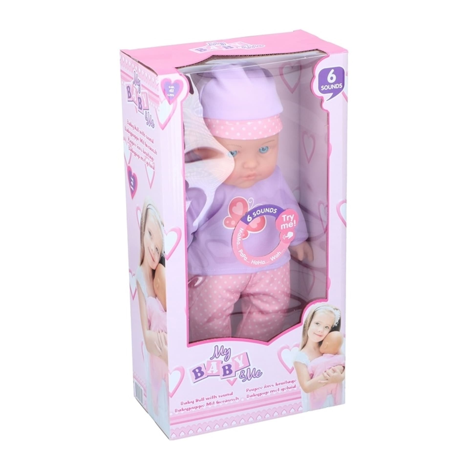 

My baby & me – Interaktywna lalka bobas 41cm, 6 dźwięków (Fioletowo-różowa)