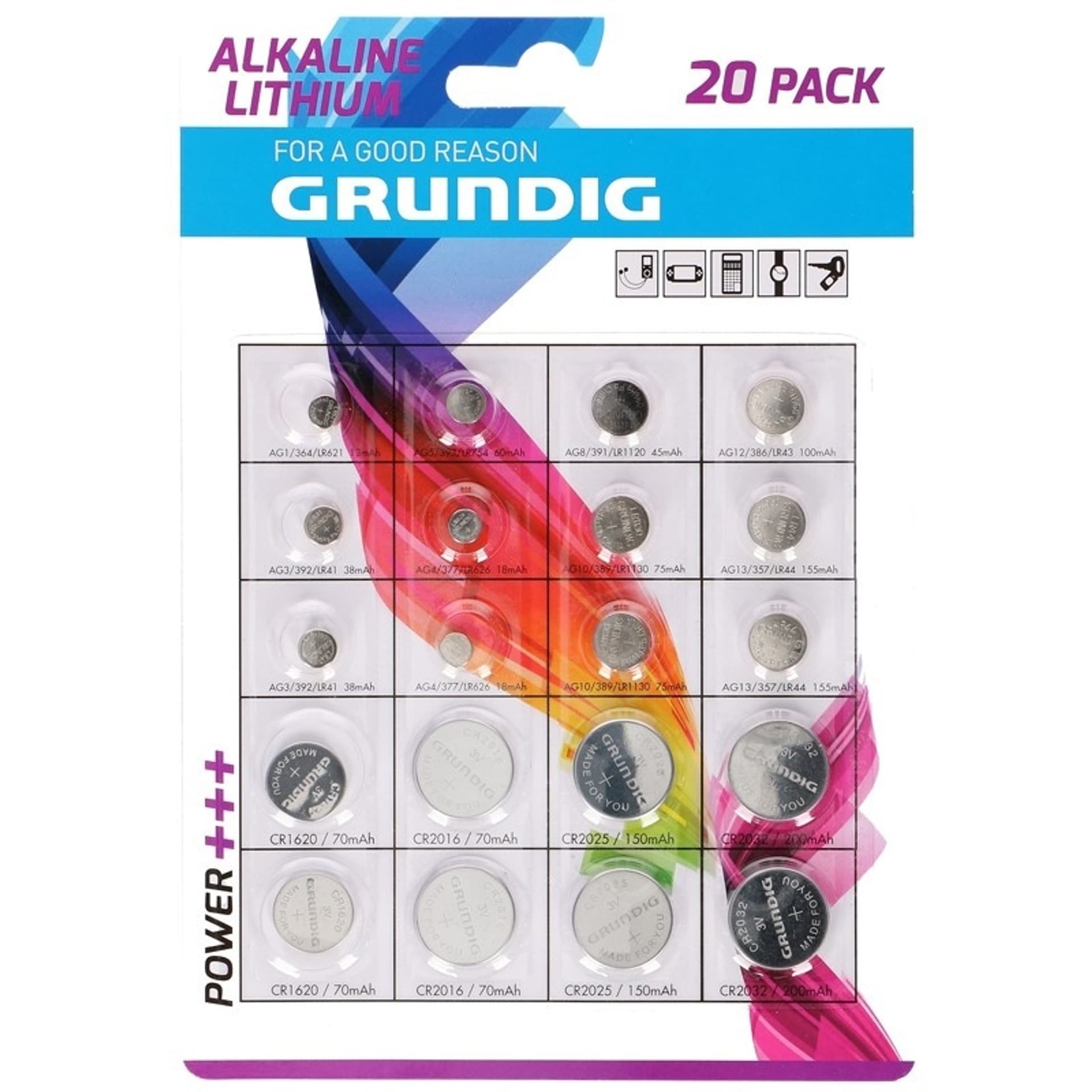

Grundig - Zestaw baterii alkalicznych pastylkowych różne rodzaje 20 szt.