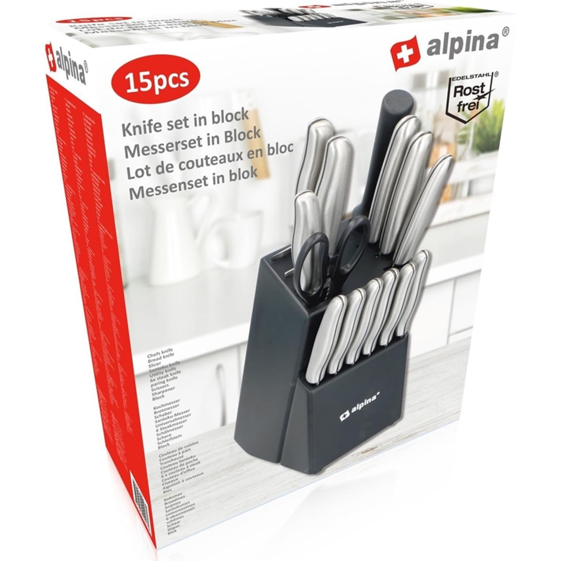 

Alpina - Zestaw noży kuchennych ze stojakiem / blokiem 15 elementów