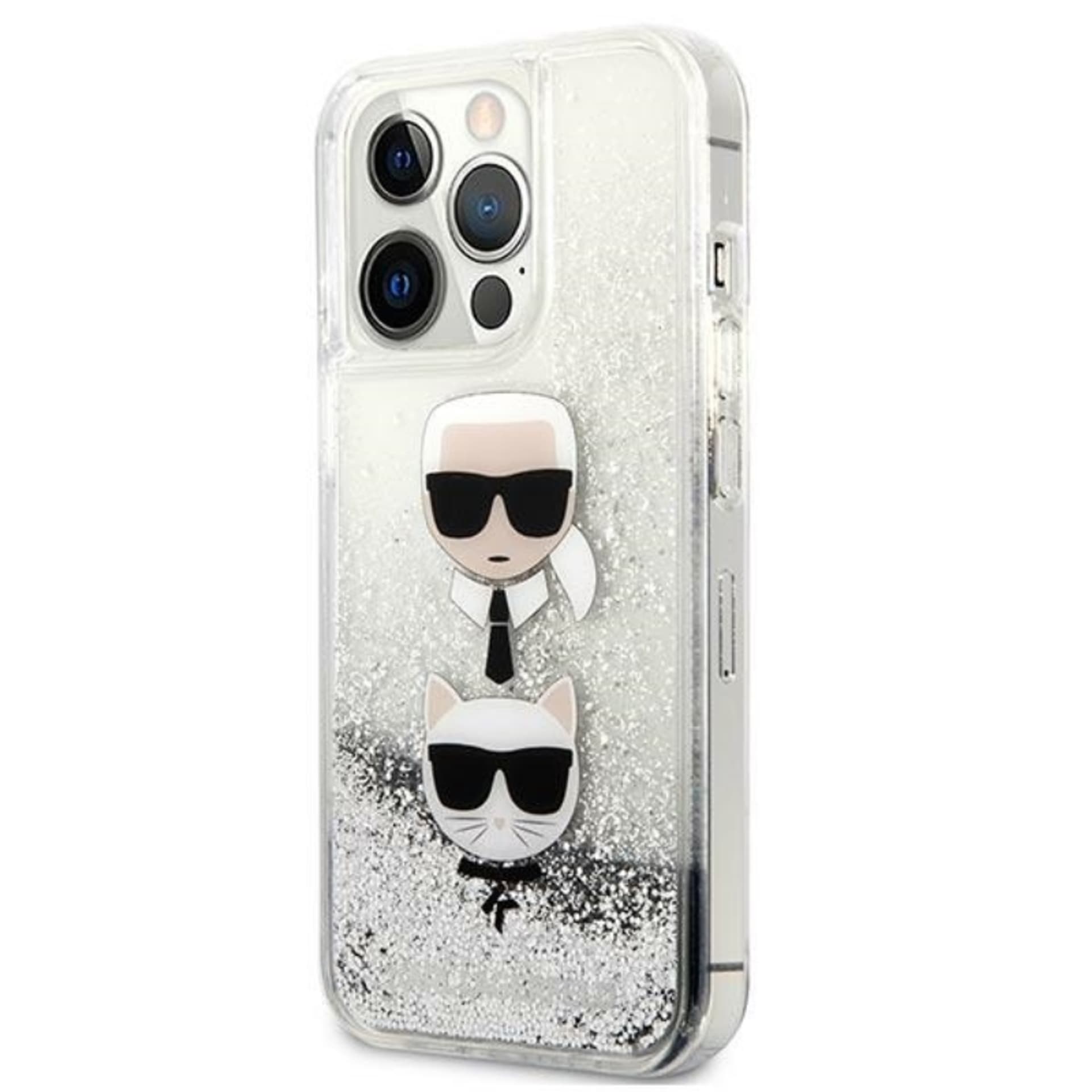 

Karl Lagerfeld Liquid Glitter Karl & Choupette Head - Etui iPhone 13 Pro (srebrny)