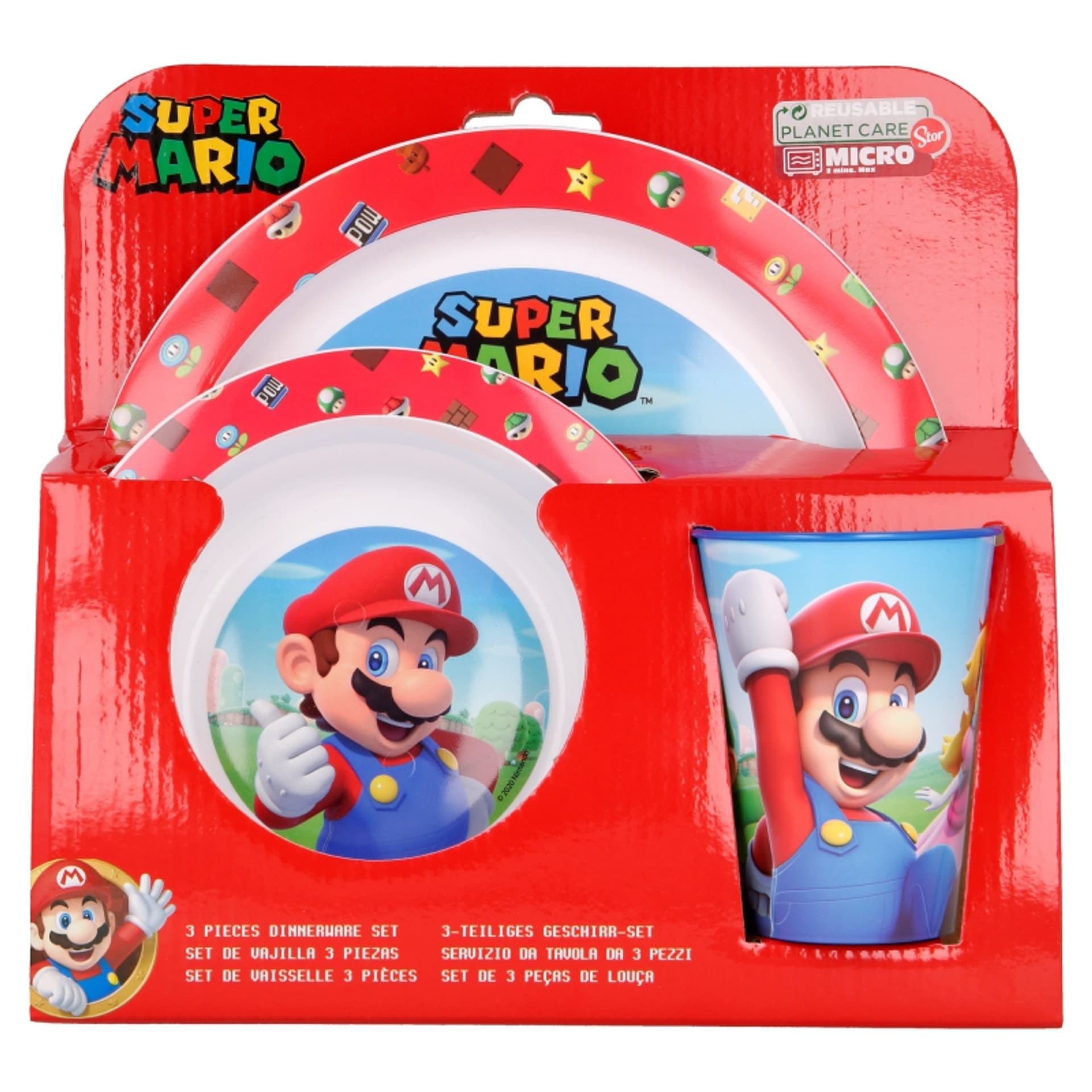 

Super Mario - Zestaw naczyń do mikrofali (talerz, miska i kubek) (czerwony)