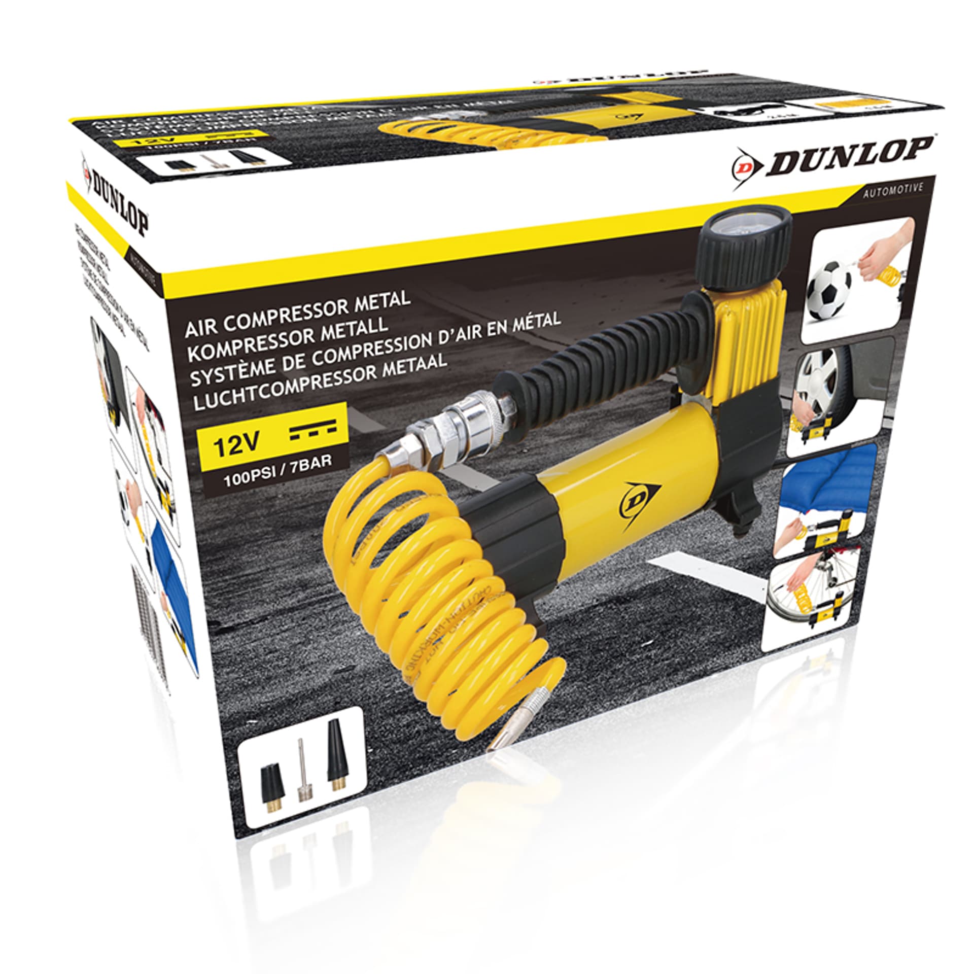 

Dunlop - kompresor 12 V 100 Psi, zestaw z wężem i końcówkami