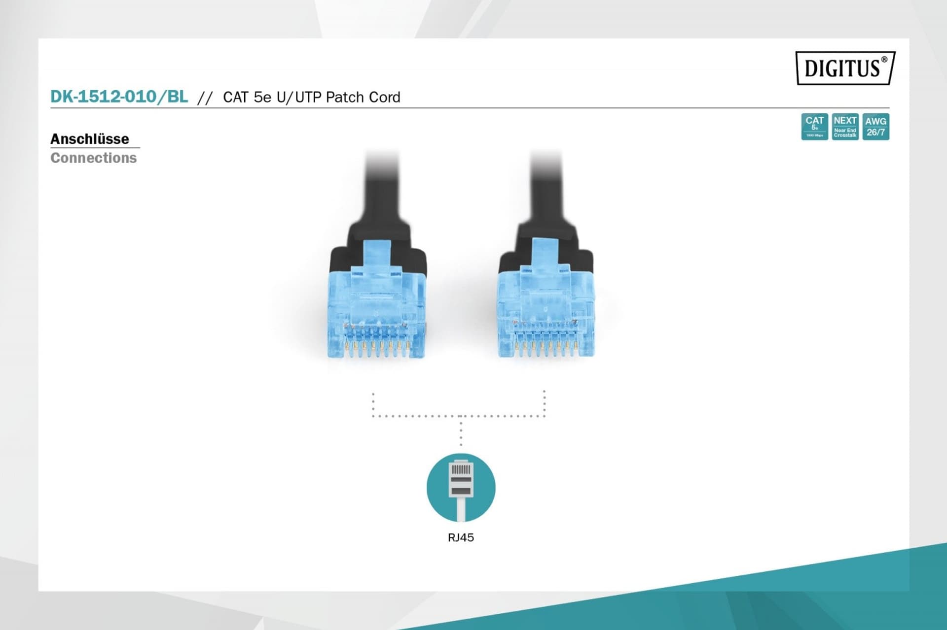 

Patch cord RJ45/RJ45 U/UTP kat. 5e 1,0m AWG 26/7 PVC Czarny