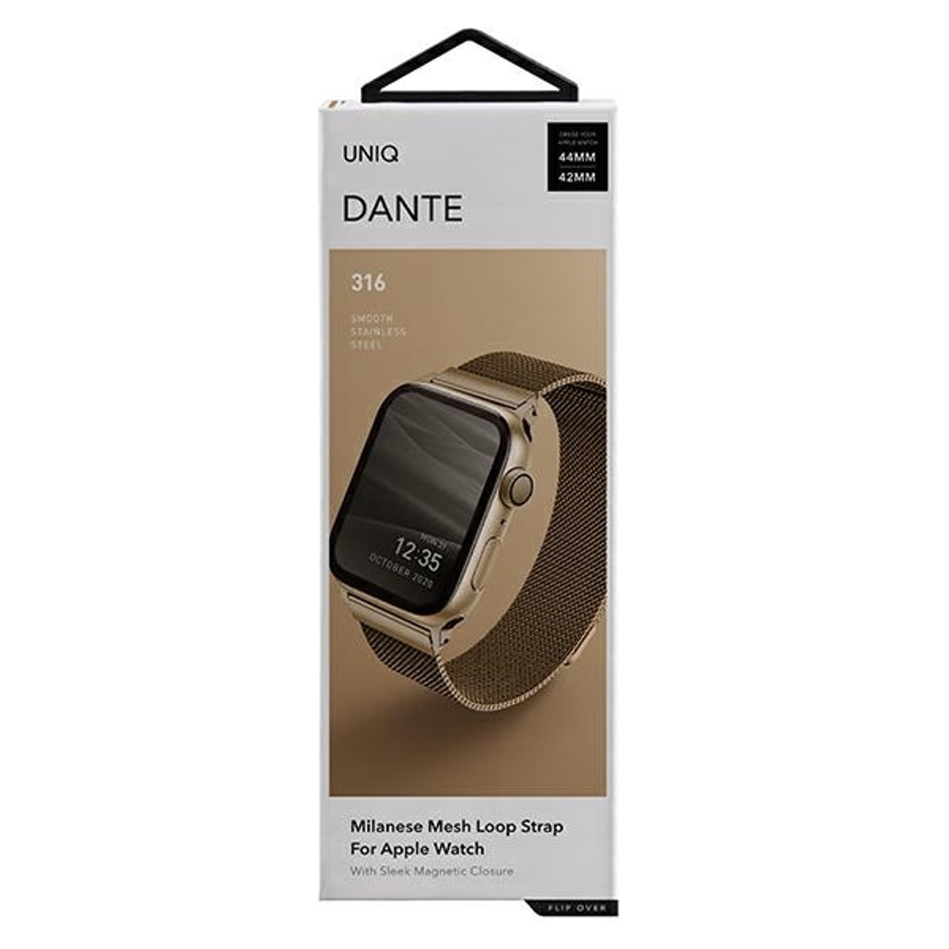

UNIQ pasek Dante Apple Watch Series 4/5/6/7/8/SE/SE2 42/44/45mm Stainless Steel złoty/carmel gold