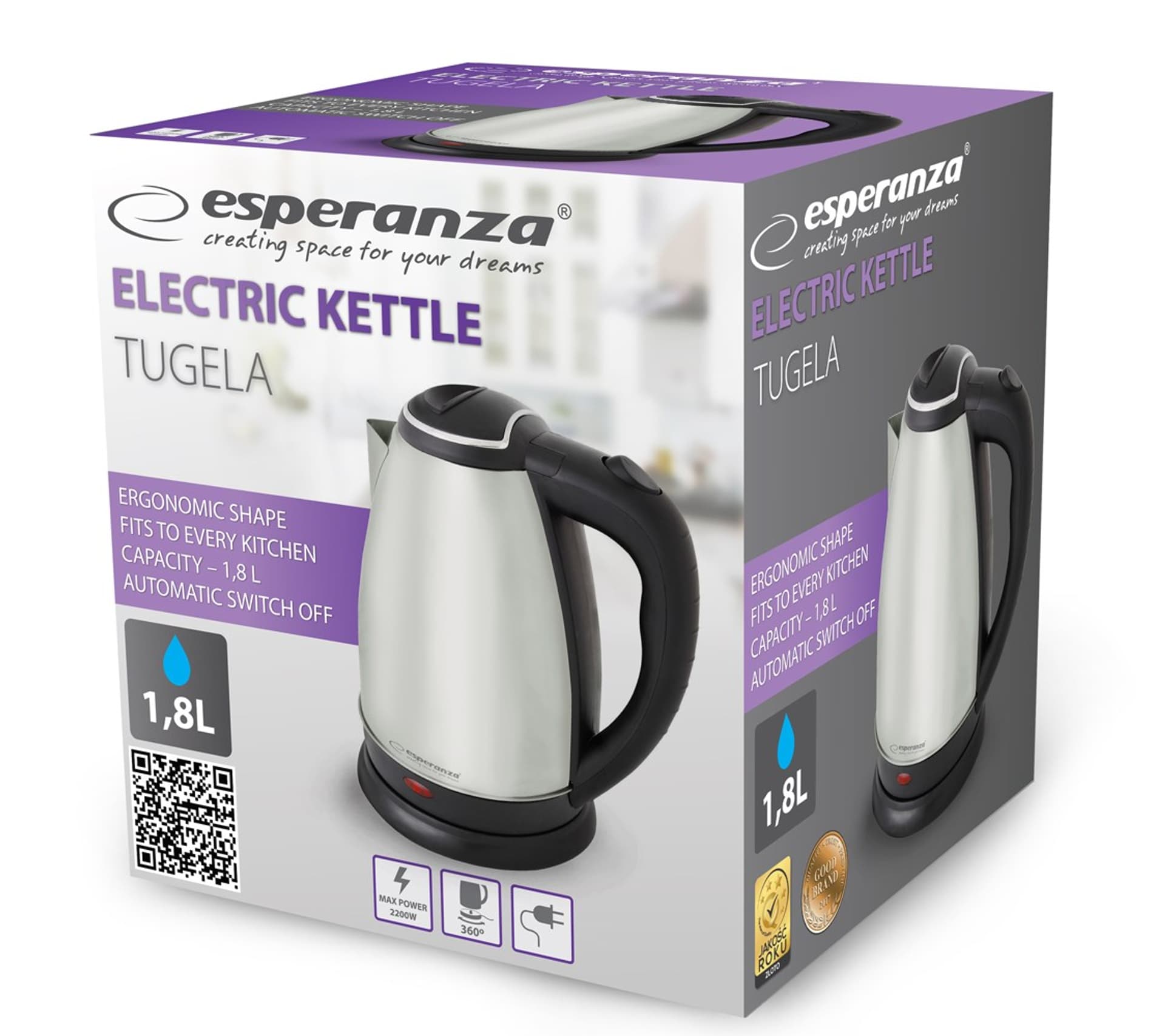 

Czajnik elektryczny Esperanza Tugela EKK004I (2200W 1.8l; kolor inox)