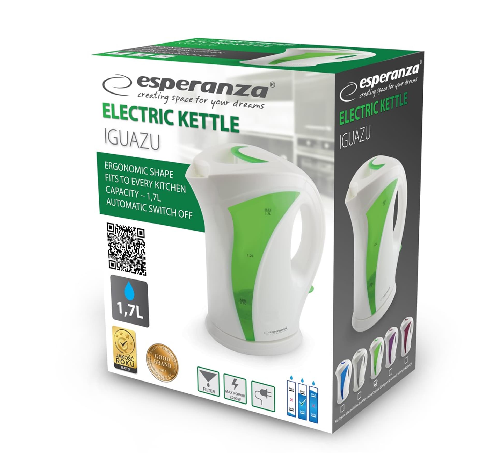 

Czajnik elektryczny Esperanza Iguazu EKK018G (2200W 1.7l; kolor zielony)