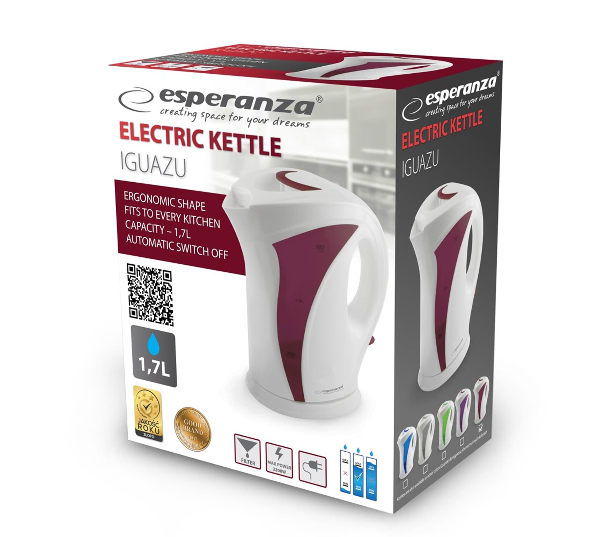 

Czajnik elektryczny Esperanza Iguazu EKK018R (2200W 1.7l; kolor biały, kolor czerwony)