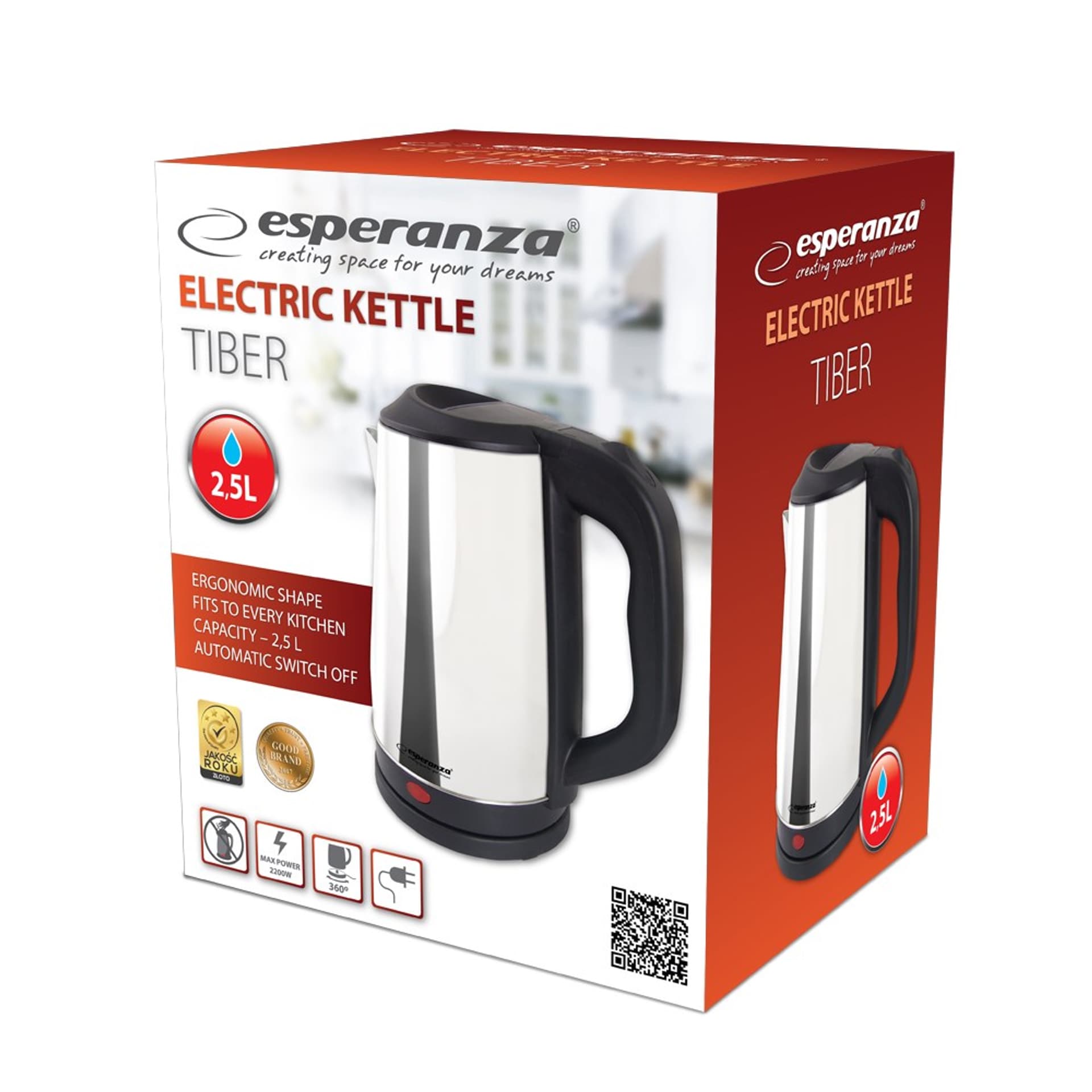 

ESPERANZA CZAJNIK ELEKTRYCZNY TIBER 2.5 L SREBRNY BŁYSZCZĄCY EKK036S