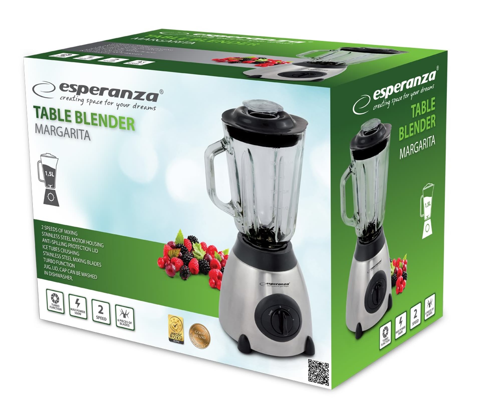 

Blender kielichowy Esperanza Margarita EKM020 (500W; kolor czarny, kolor przeźroczysty, kolor stalowy)