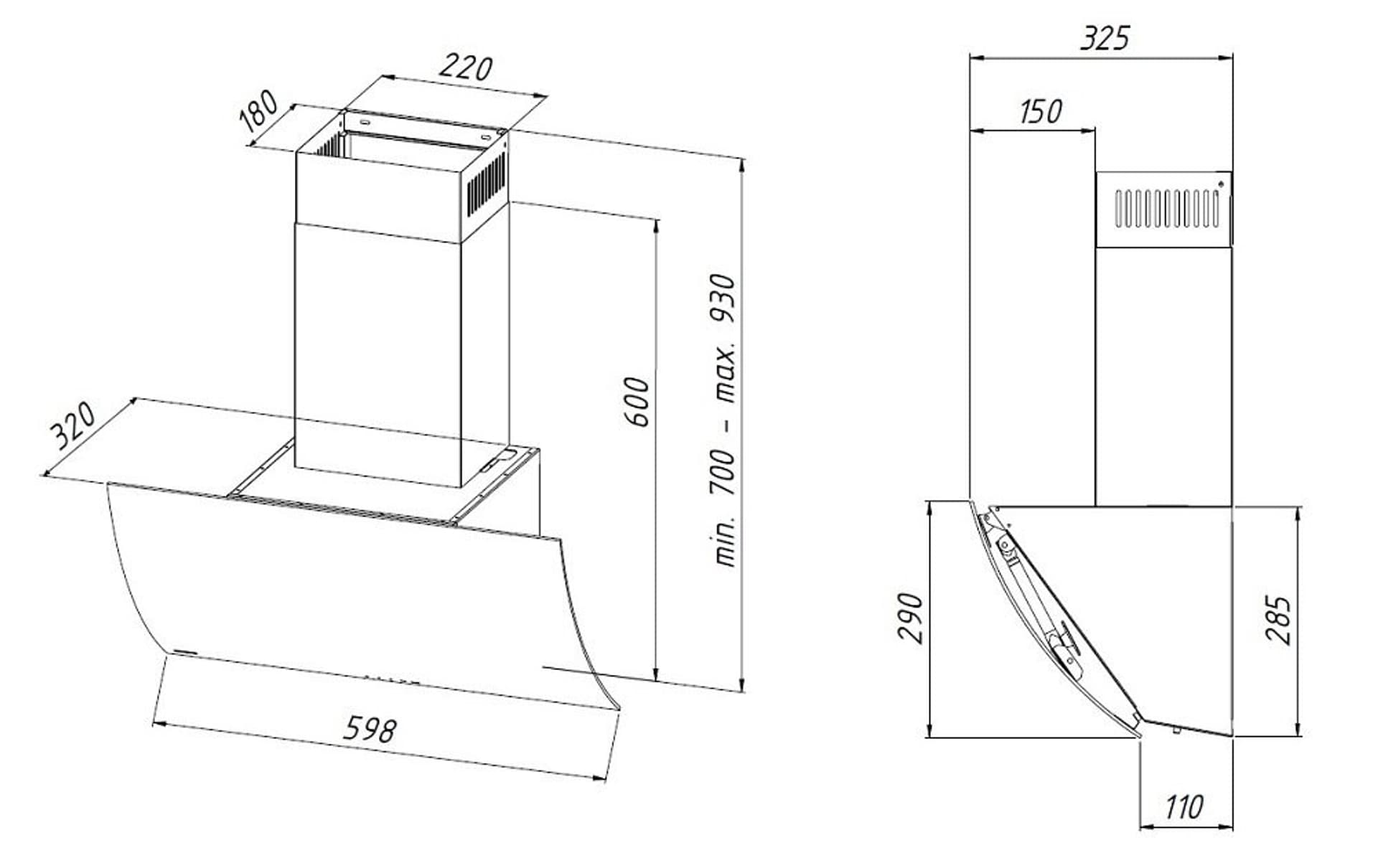 

Okap kominowy AKPO WK-4 Clarus 60 Czarny (600mm; front gięte czarne szkło)