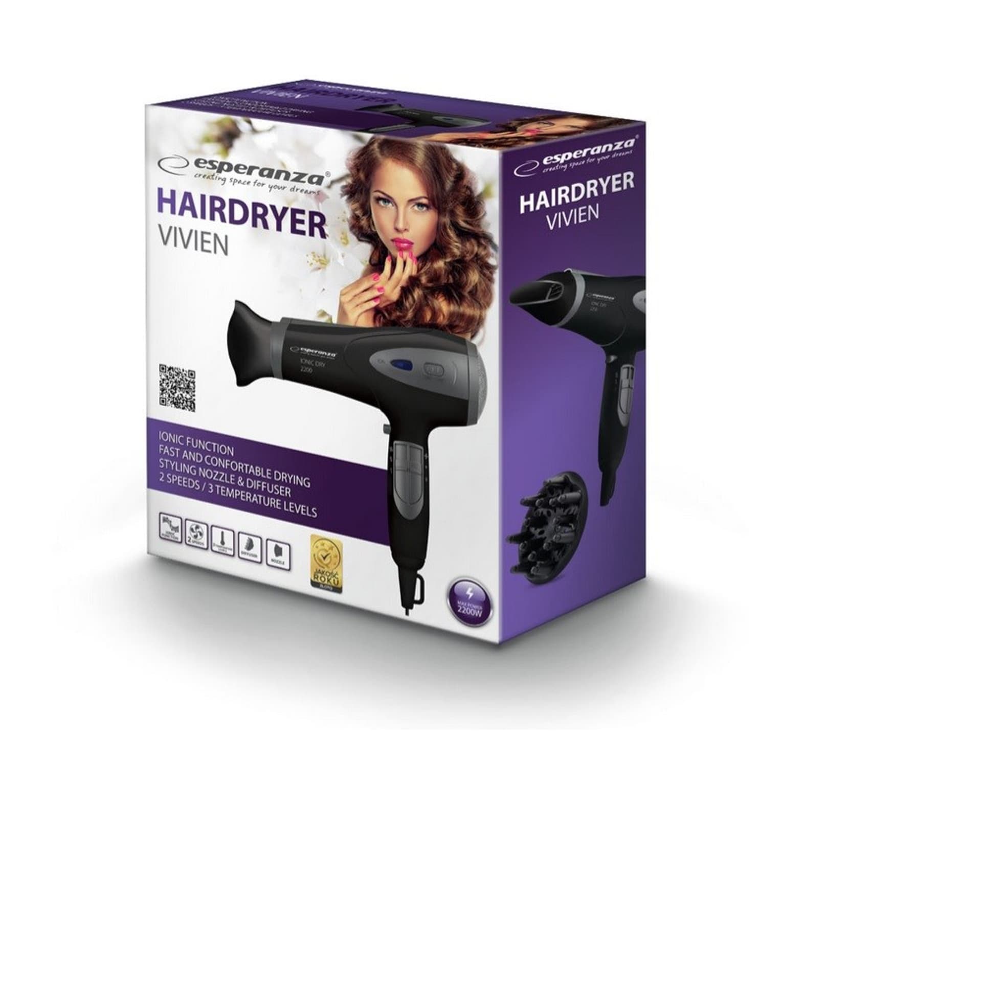

Suszarka do włosów Esperanza Ionic Viven EBH005K (2200W; kolor czarny)