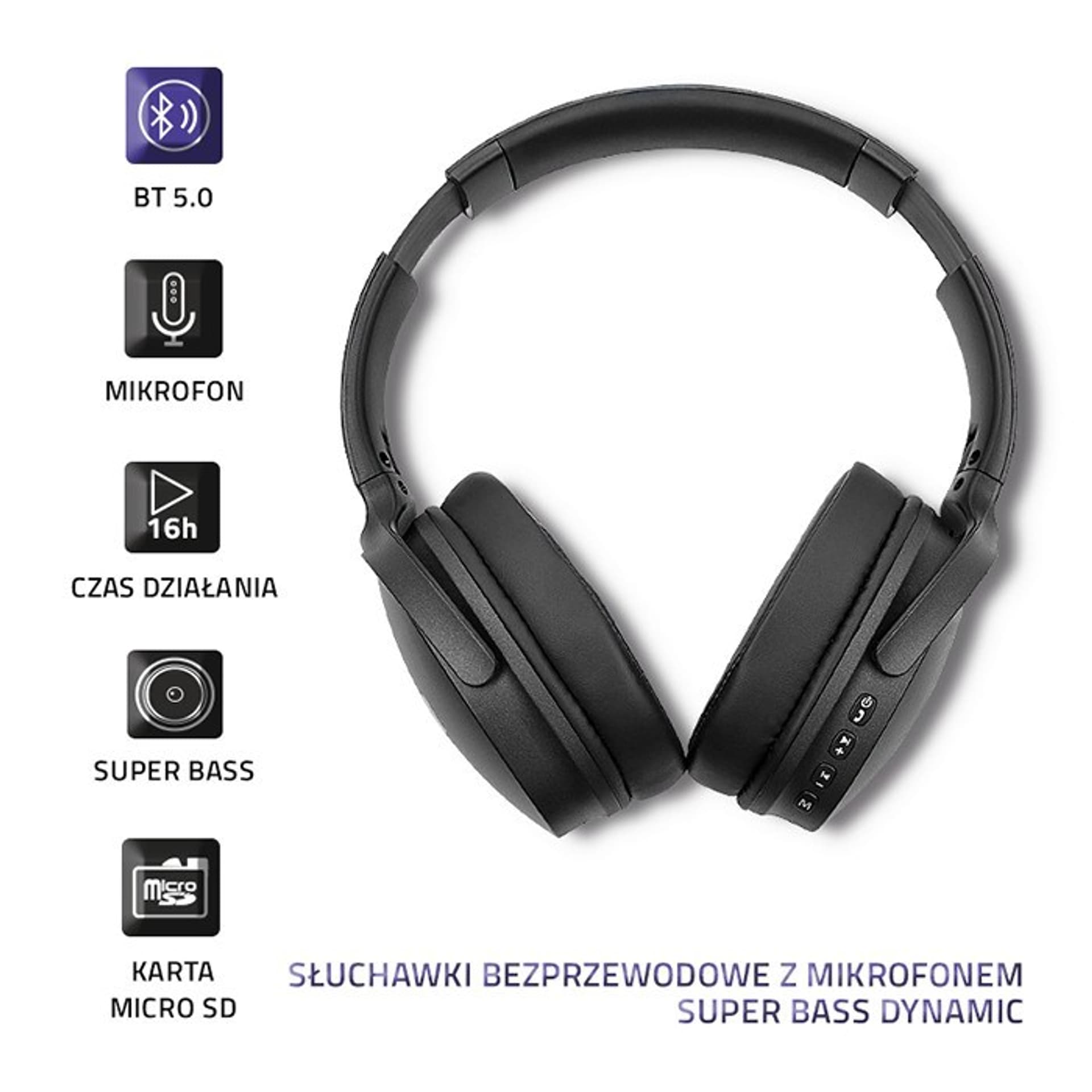 

QOLTEC SŁUCHAWKI BEZPRZEWODOWE Z MIKROFONEM SUPER BASS DYNAMIC | BT | CZARNE