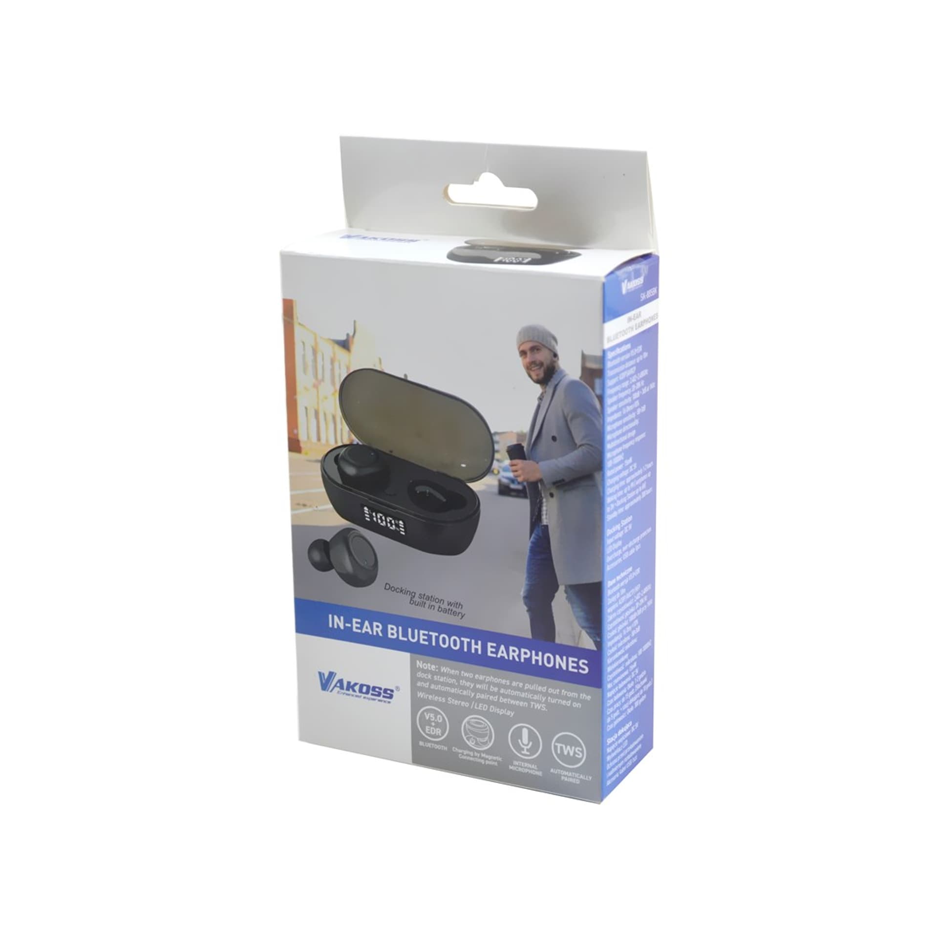 

VAKOSS SŁUCHAWKI DOUSZNE BLUETOOTH, STACJA DOKUJĄCA, WYŚWIETLACZ LED SK-885BK
