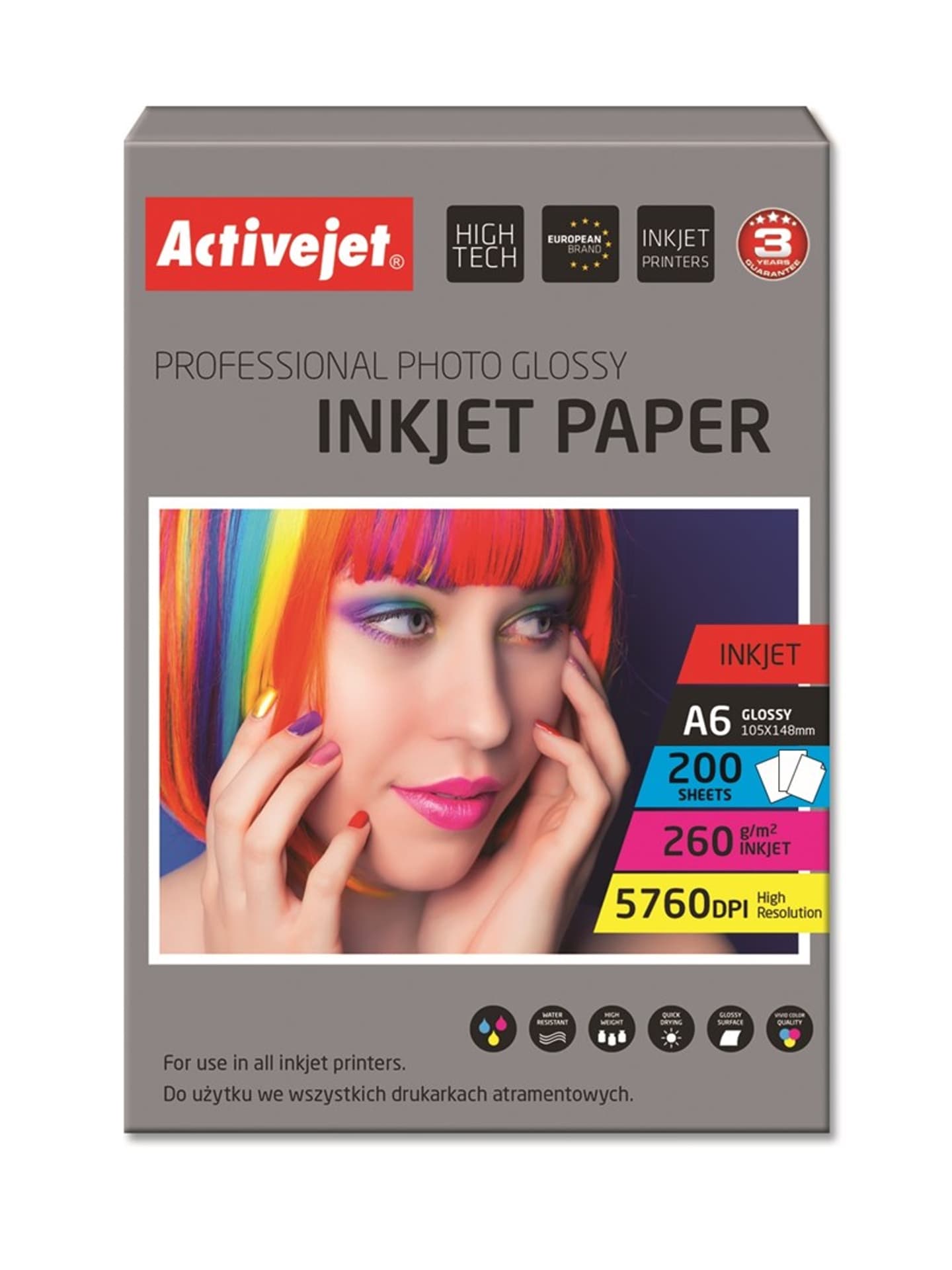 

Papier fotograficzny błyszczący Activejet AP6-260GR200; 10x15; (A6; 200 szt.)