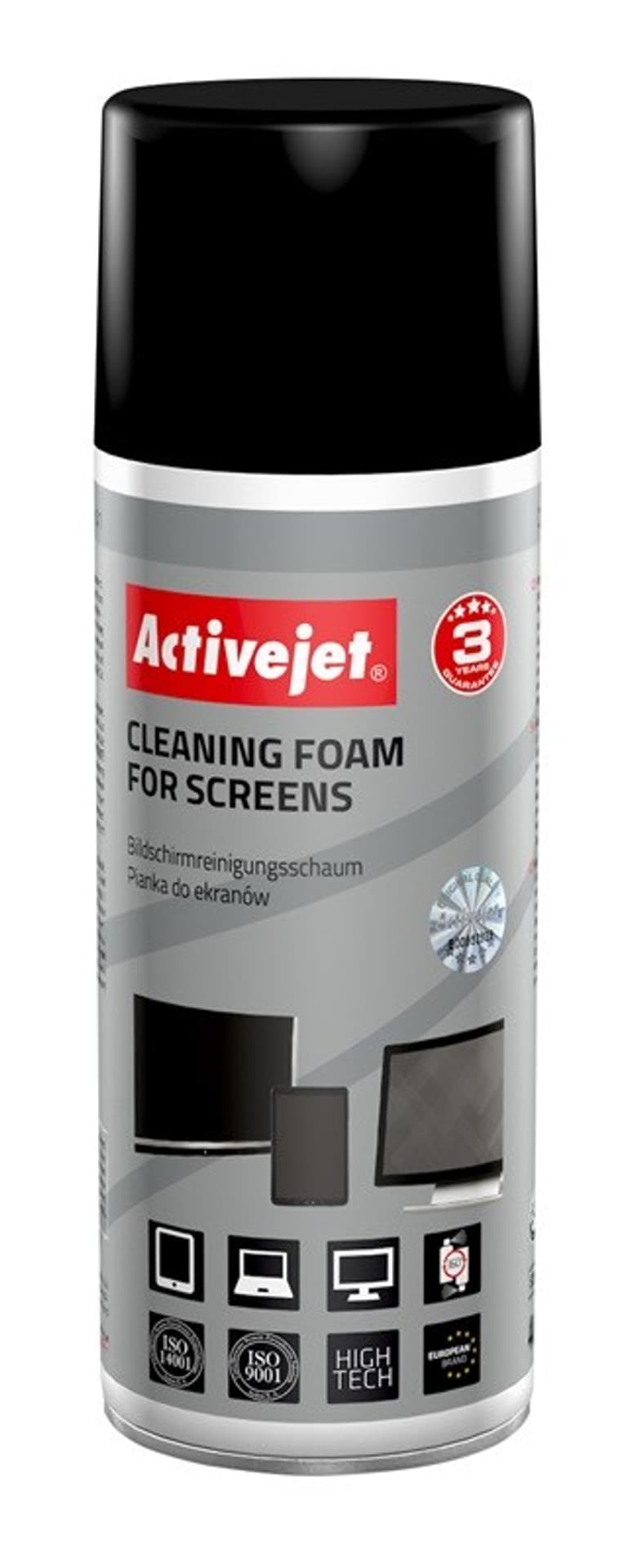 

Activejet AOC-101 Antystatyczna Pianka do czyszczenia ekranów CRT 400ml Wysokiej jakości antystatyczna pianka do czyszczenia ekranów, monitorów, telewizorów, fotokopiarek, sprzętu optycznego, okien, luster, ceramiki. Usuwa silne zabrudzenia plamy