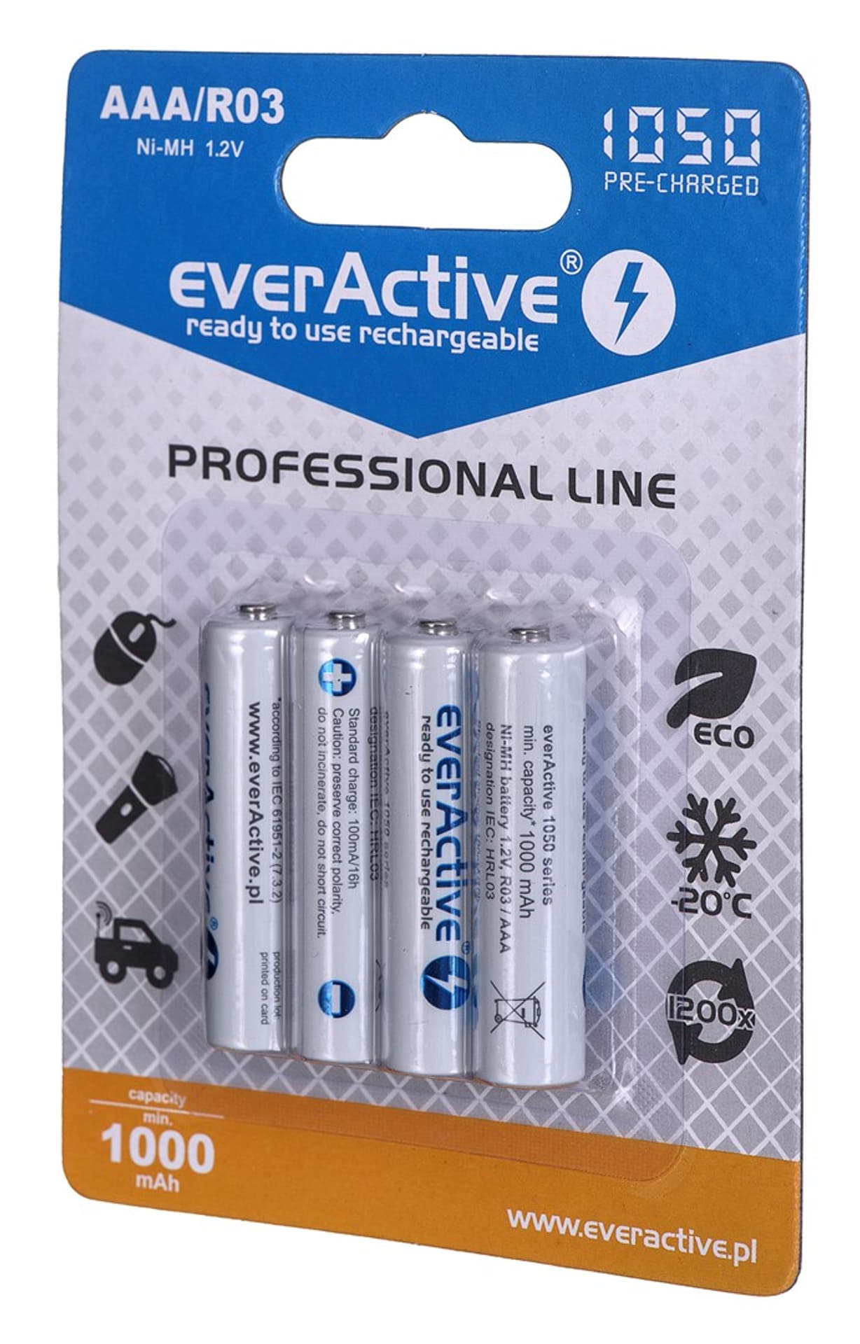 

Zestaw akumulatorków everActive Professional line EVHRL03-1050 (1050mAh ; Ni-MH LSD)