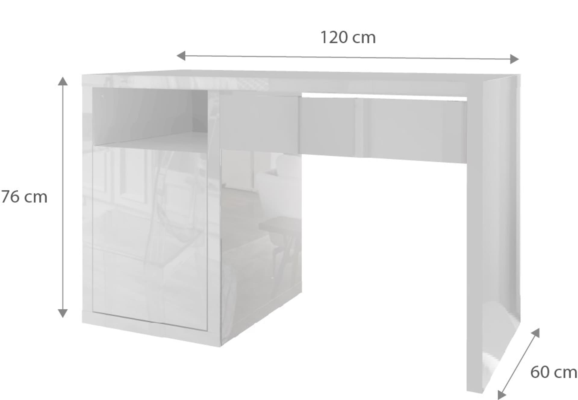 

Biurko 120x76x60 GLANCE cała w białym połysku