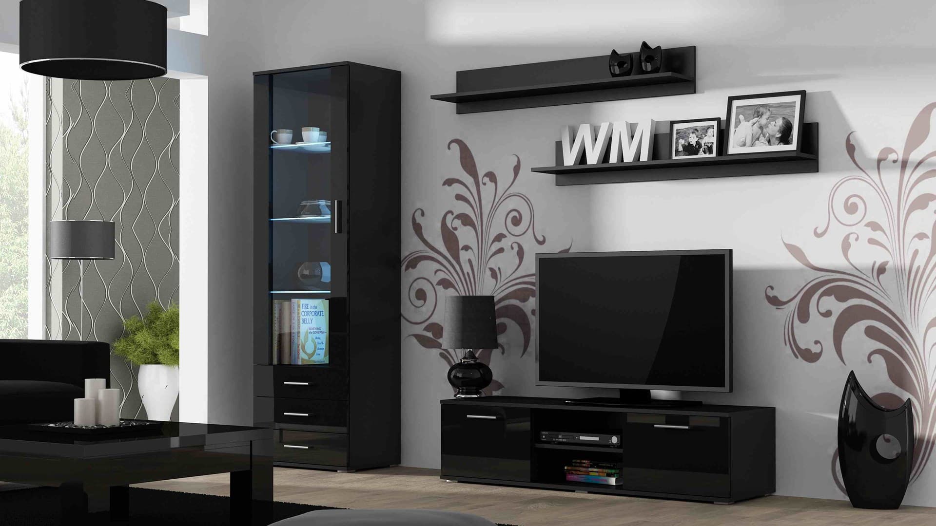

Szafka RTV SOHO 140 czarny/ czarny połysk