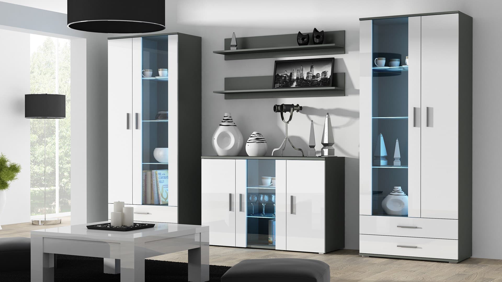 

Komoda 120cm SOHO S7 szary/ biały połysk