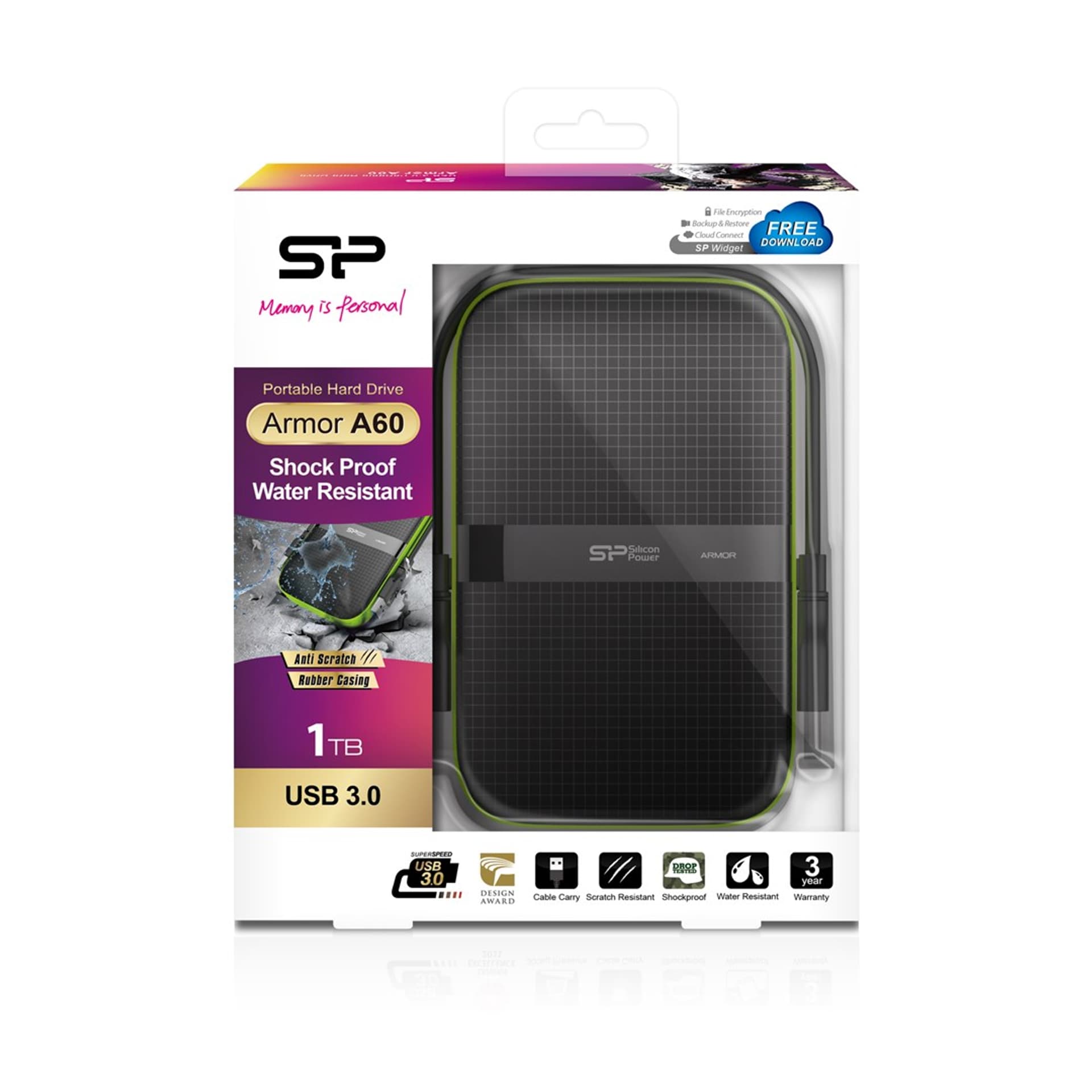 

Dysk zewnętrzny Silicon Power Armor A60 1TB 2.5" USB 3.2 5400 obr/min Green-Black (SP010TBPHDA60S3K)