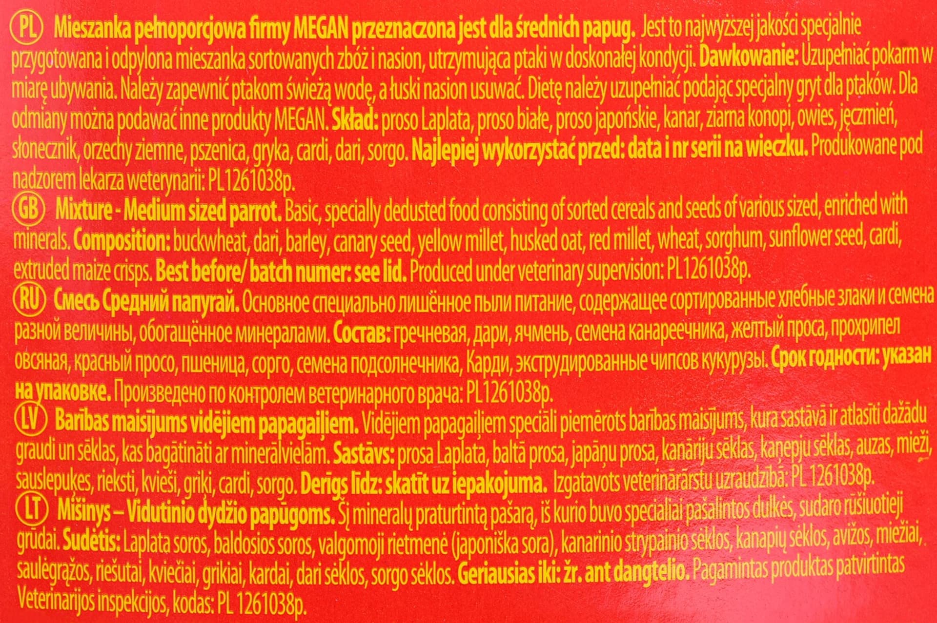

MEGAN Pokarm dla średnich papug 3l