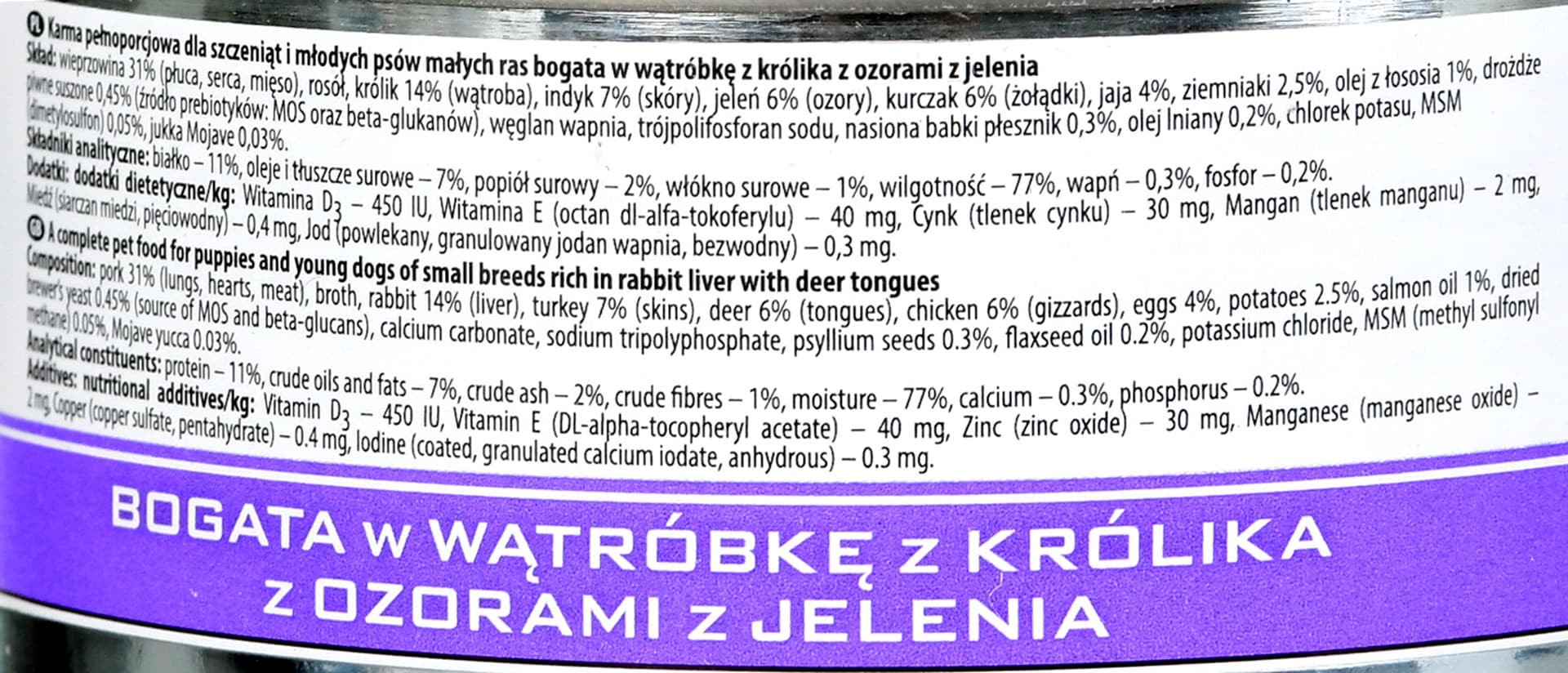 

Karma DOLINA NOTECI Premium Junior Wątróbka z królika i Ozorki z Jelenia (0,18 kg )