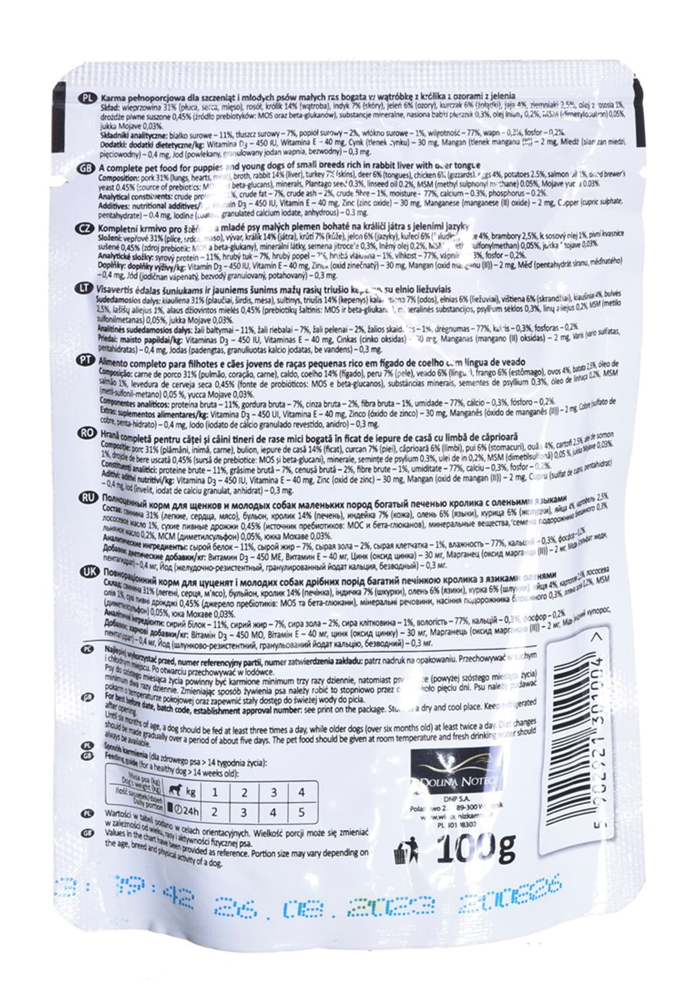 

DOLINA NOTECI Premium Junior bogata w wątróbkę z królika - mokra karma dla szczeniąt ras małych - 100g