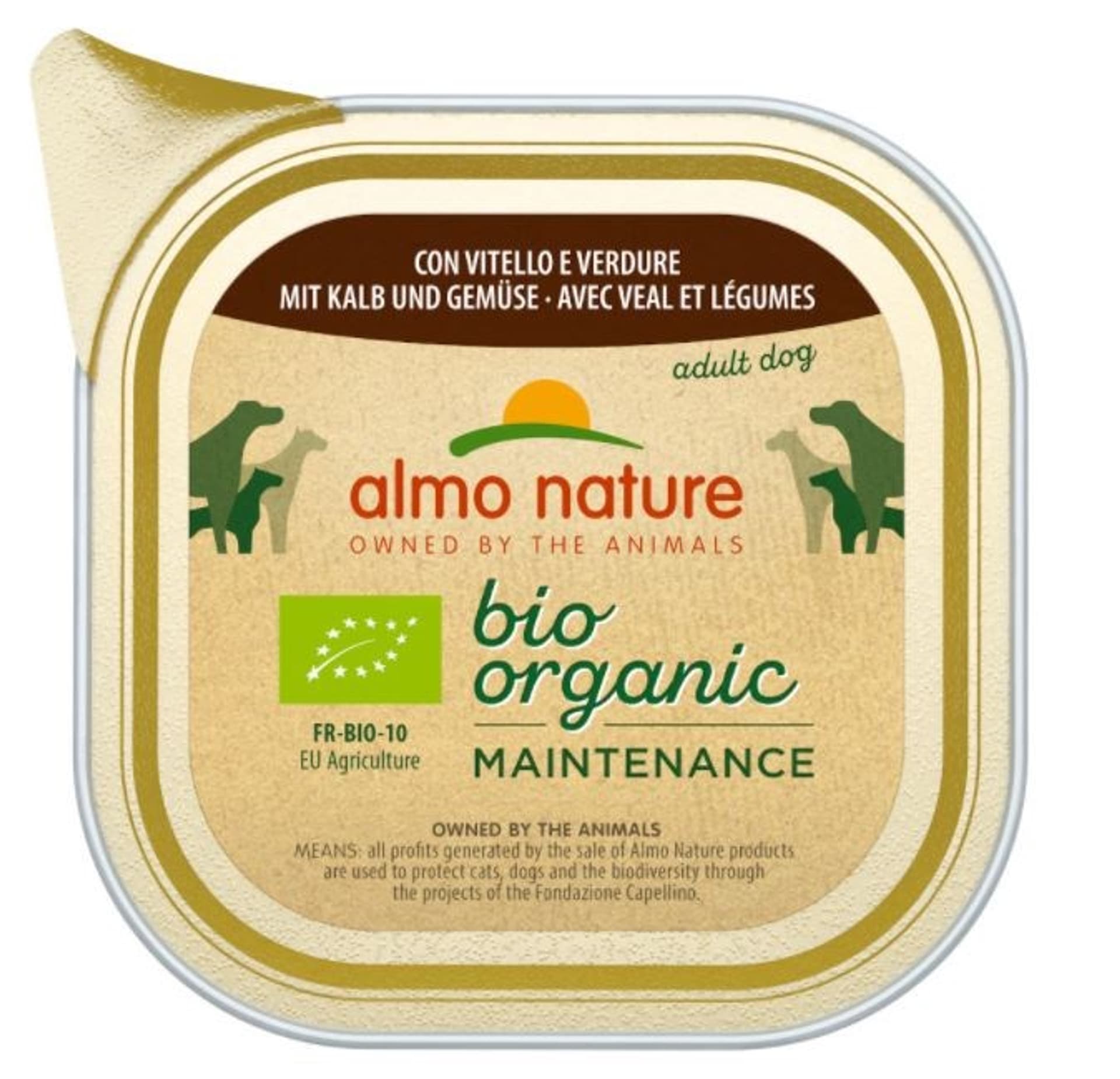 

ALMO NATURE bio organic MAINTENANCE Dog -mokra karma dla psów dorosłych z cielęcina i warzywami - szalka 100g