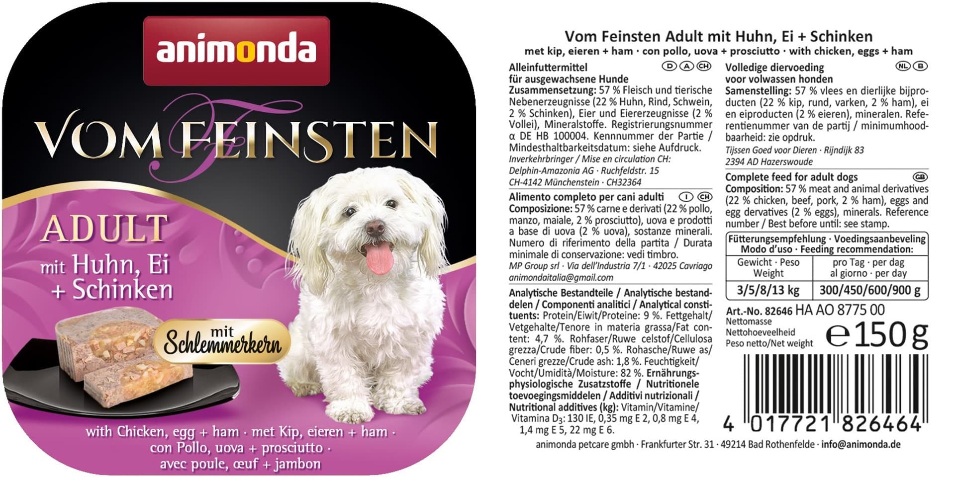 

ANIMONDA Vom Feinsten Classic smak: kurczak, jajko + szynka 150g