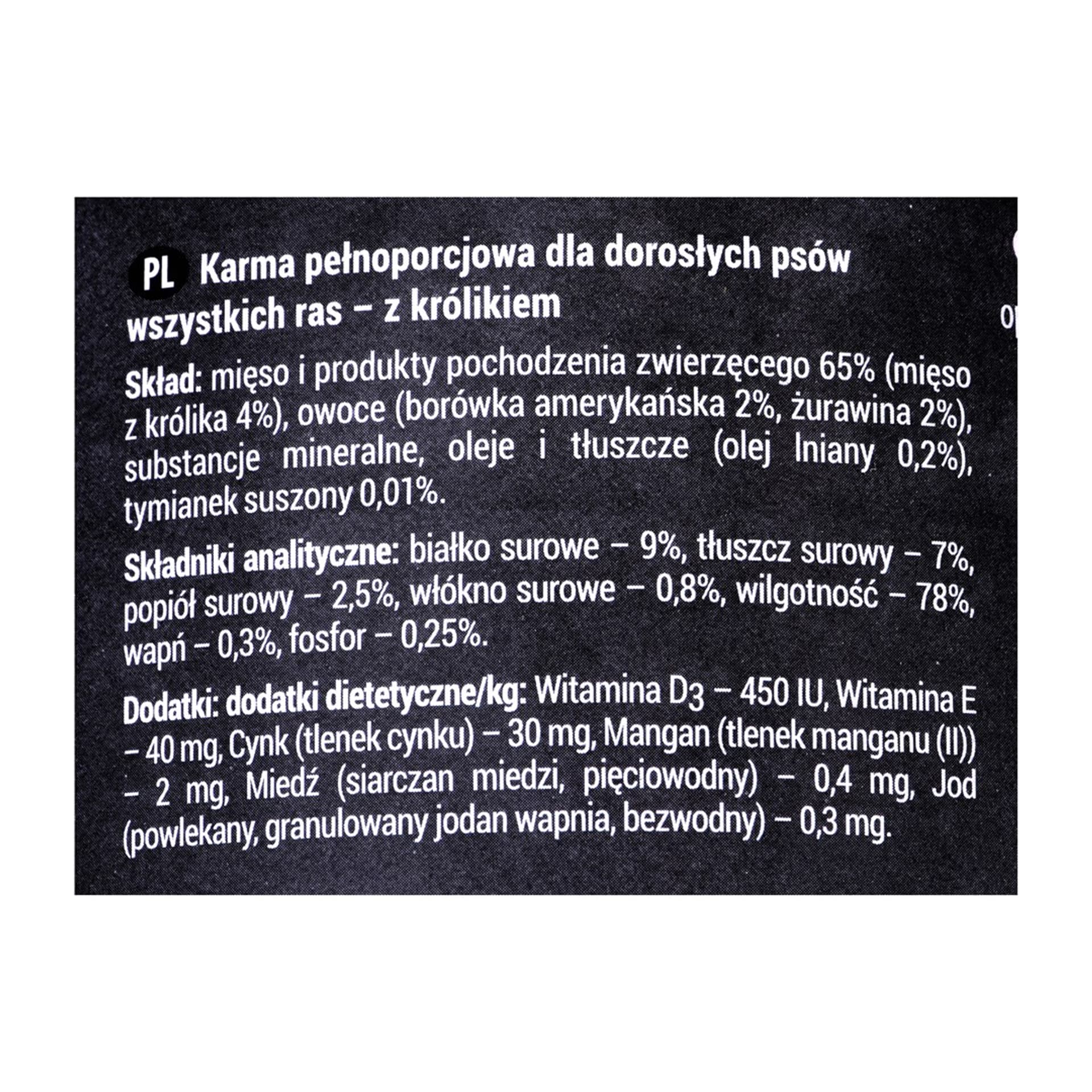 

DOLINA NOTECI Rafi z królikiem, żurawiną i borówką - mokra karma dla psa - 400g