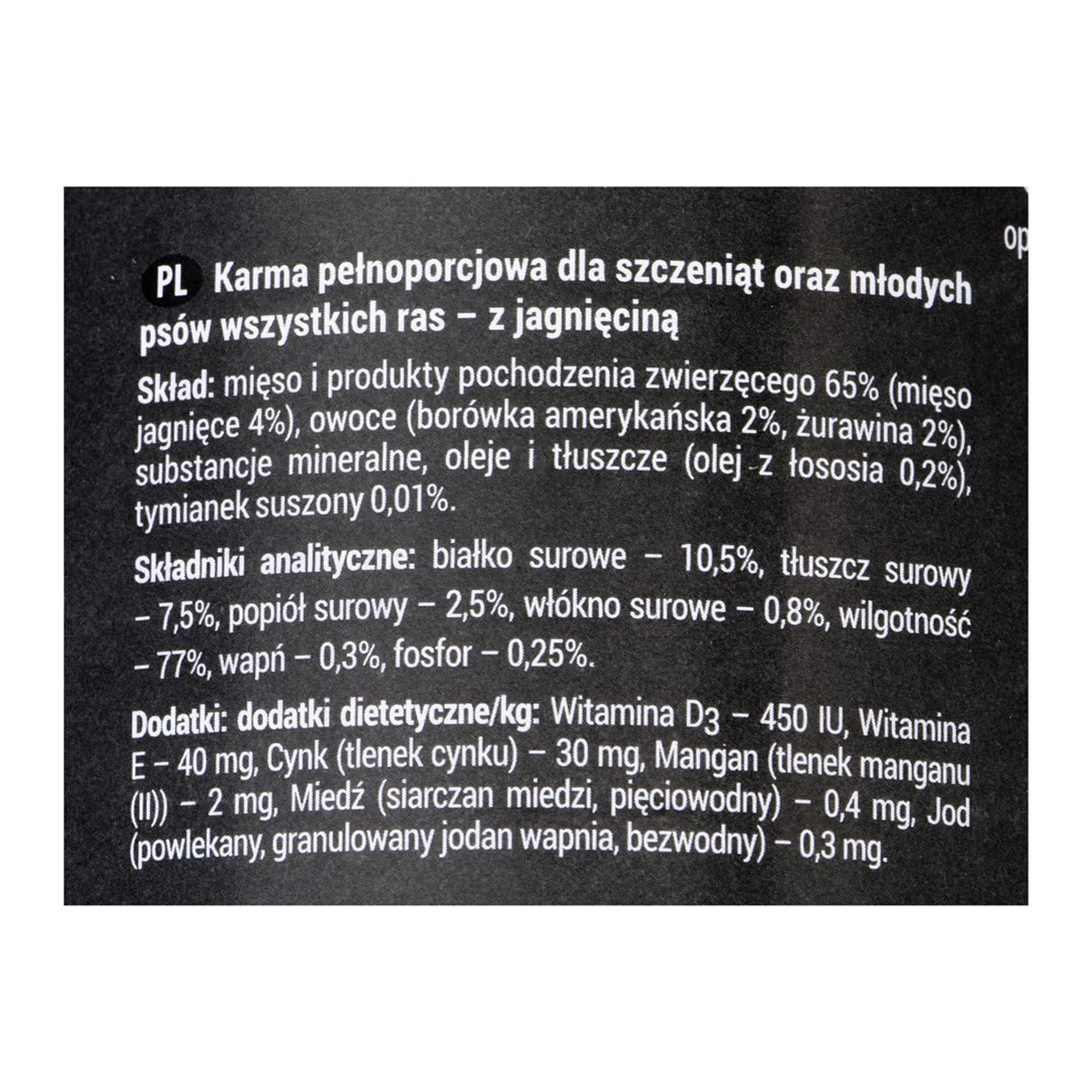 

DOLINA NOTECI Rafi junior z jagnięciną, żurawiną i borówką - mokra karma dla szczeniąt - 400g