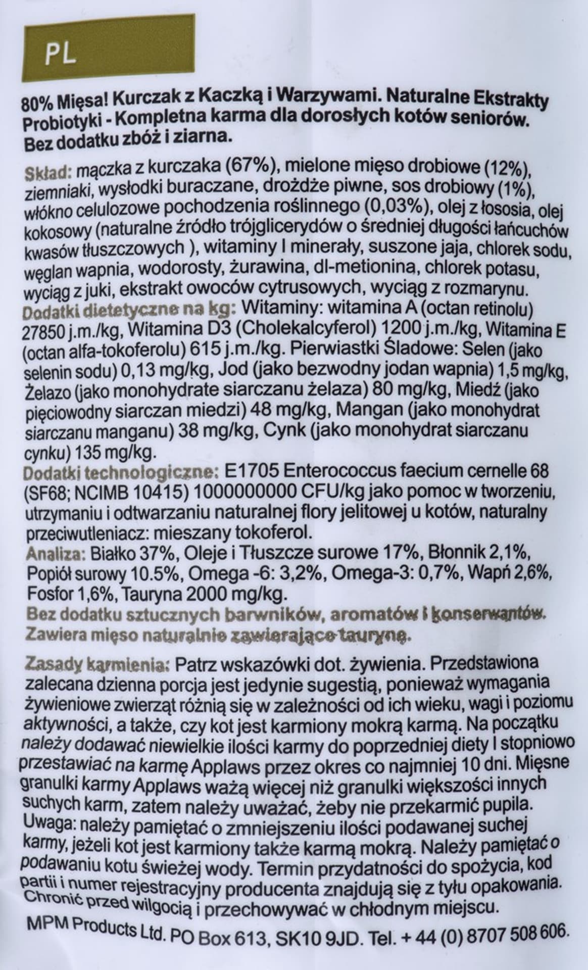 

APPLAWS CAT Senior Kurczak - karma dla starszych kotów z wysoką zawartością mięsa - 7.5kg