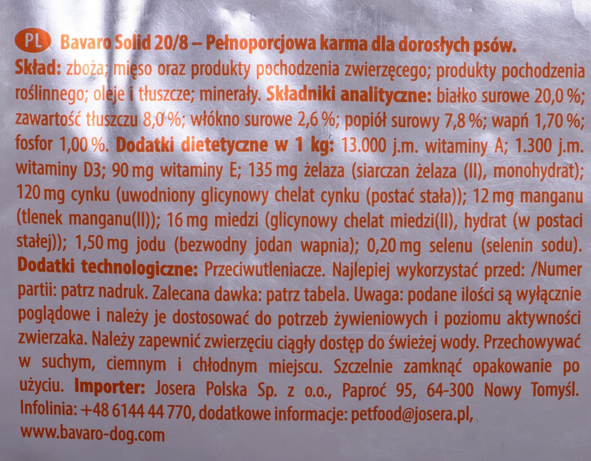 

Josera Bavaro Solid Adult 20/8 - karma dla psów dorosłych - 18kg