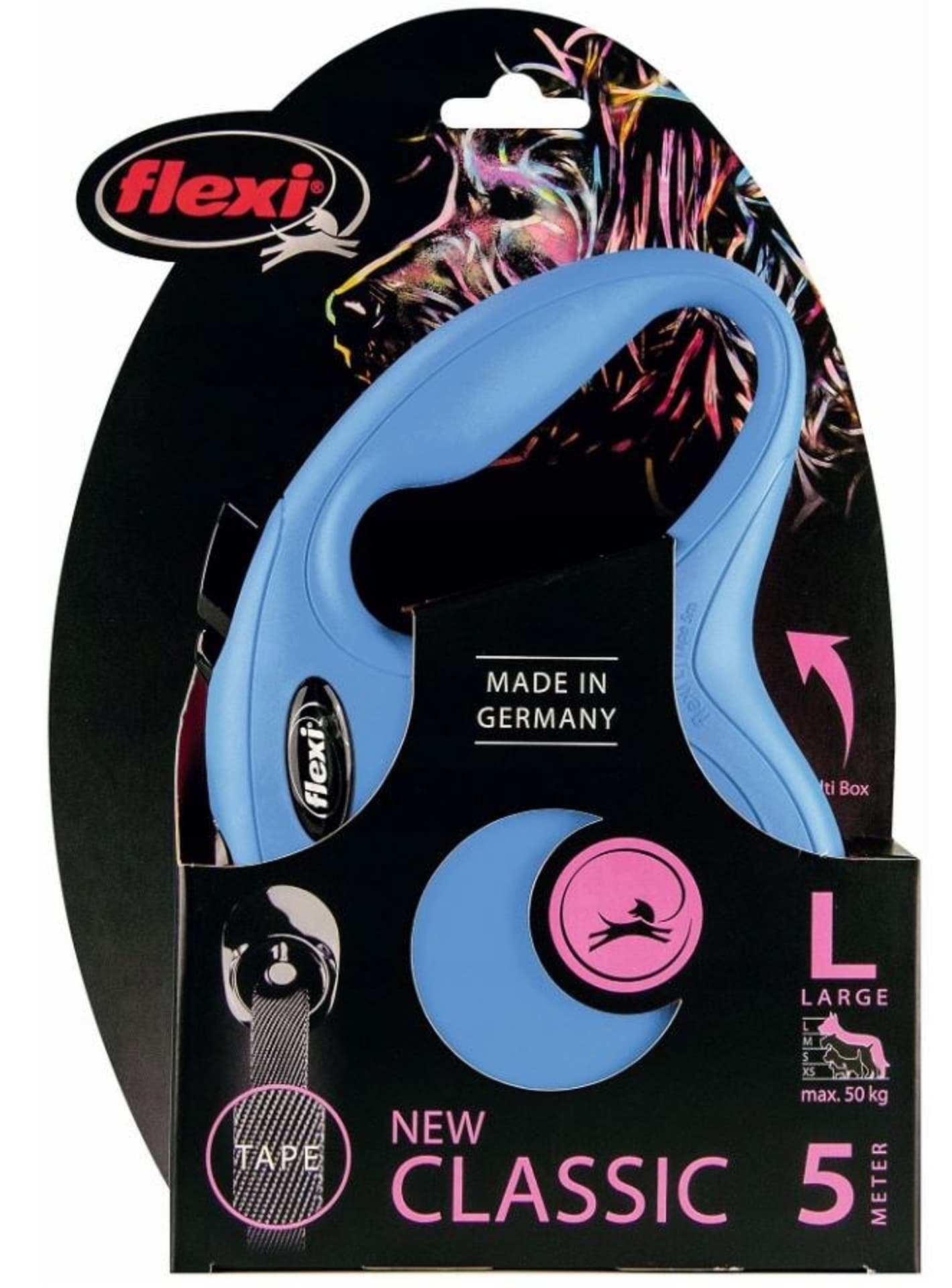 

FLEXI Smycz automatyczna NEW CLASSIC L taśma kolor: niebieski - 5m - do 50kg