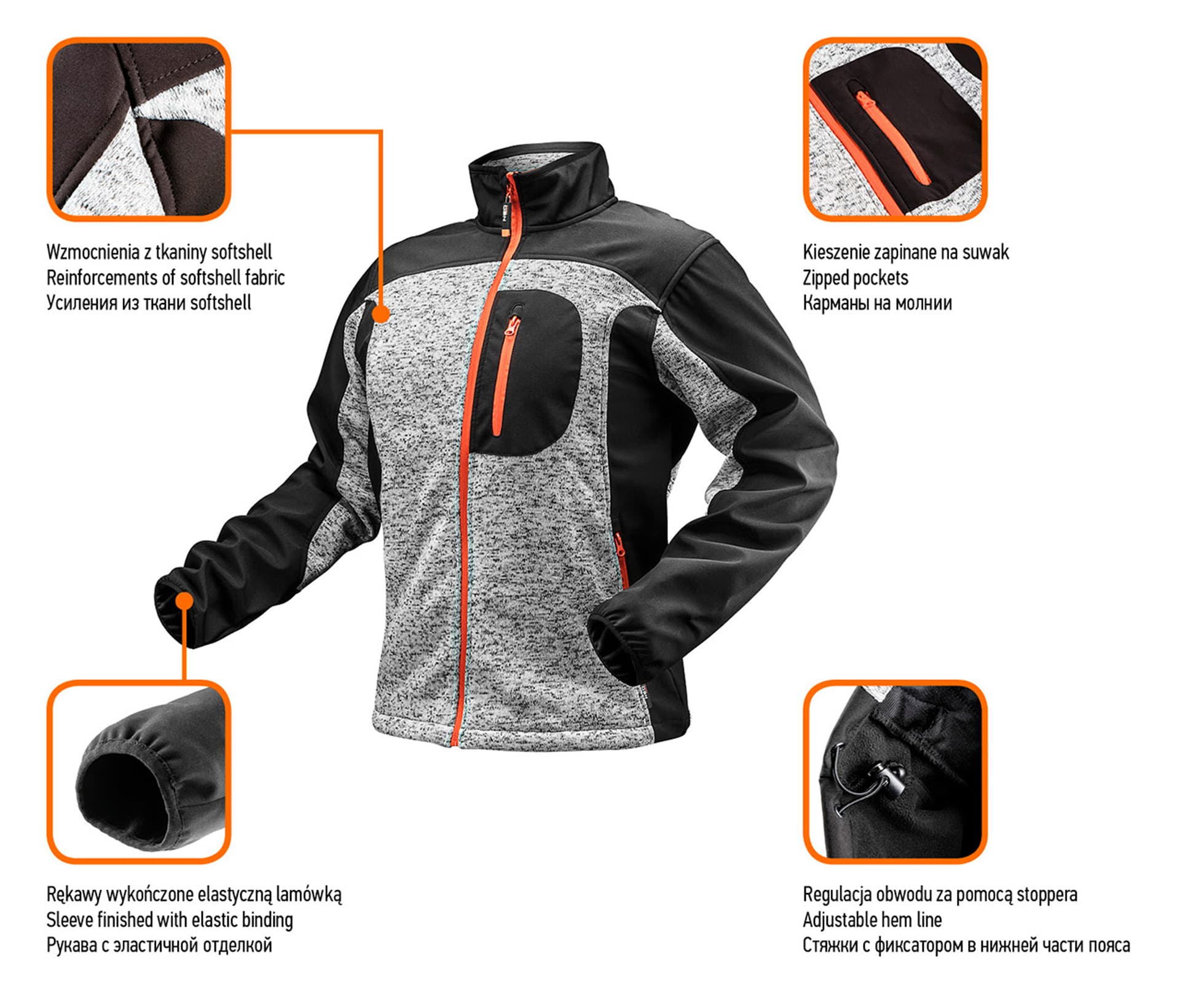

Bluza dziana wzmacniana tkaniną softshell, rozmiar XL