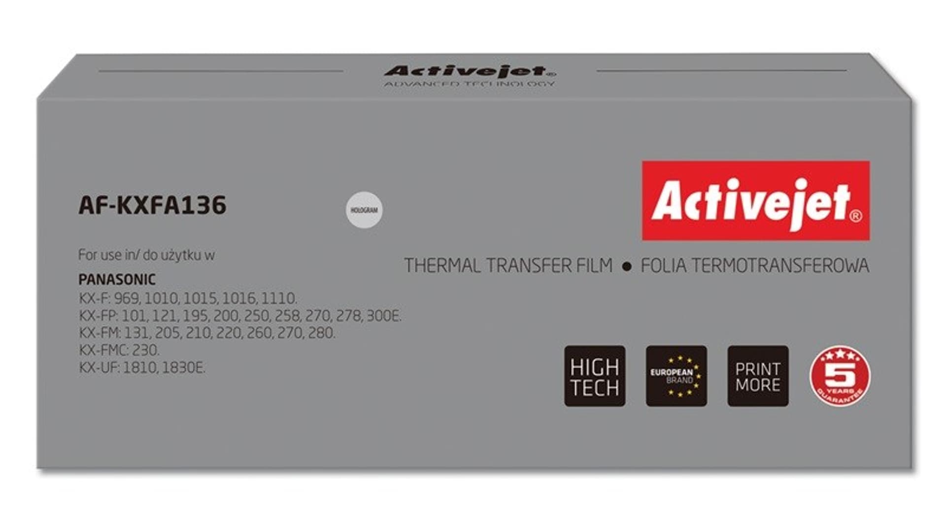

Folia kopiująca Activejet AF-KXFA136 (zamiennik Panasonic KX-FA136; Supreme; czarny)