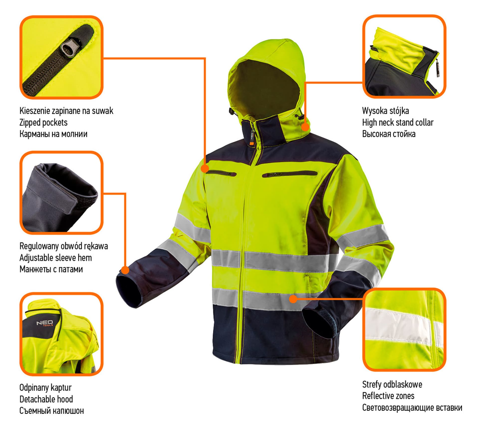 

Kurtka robocza ostrzegawcza softshell z kapturem, pomarańczowa, rozmiar XXXL