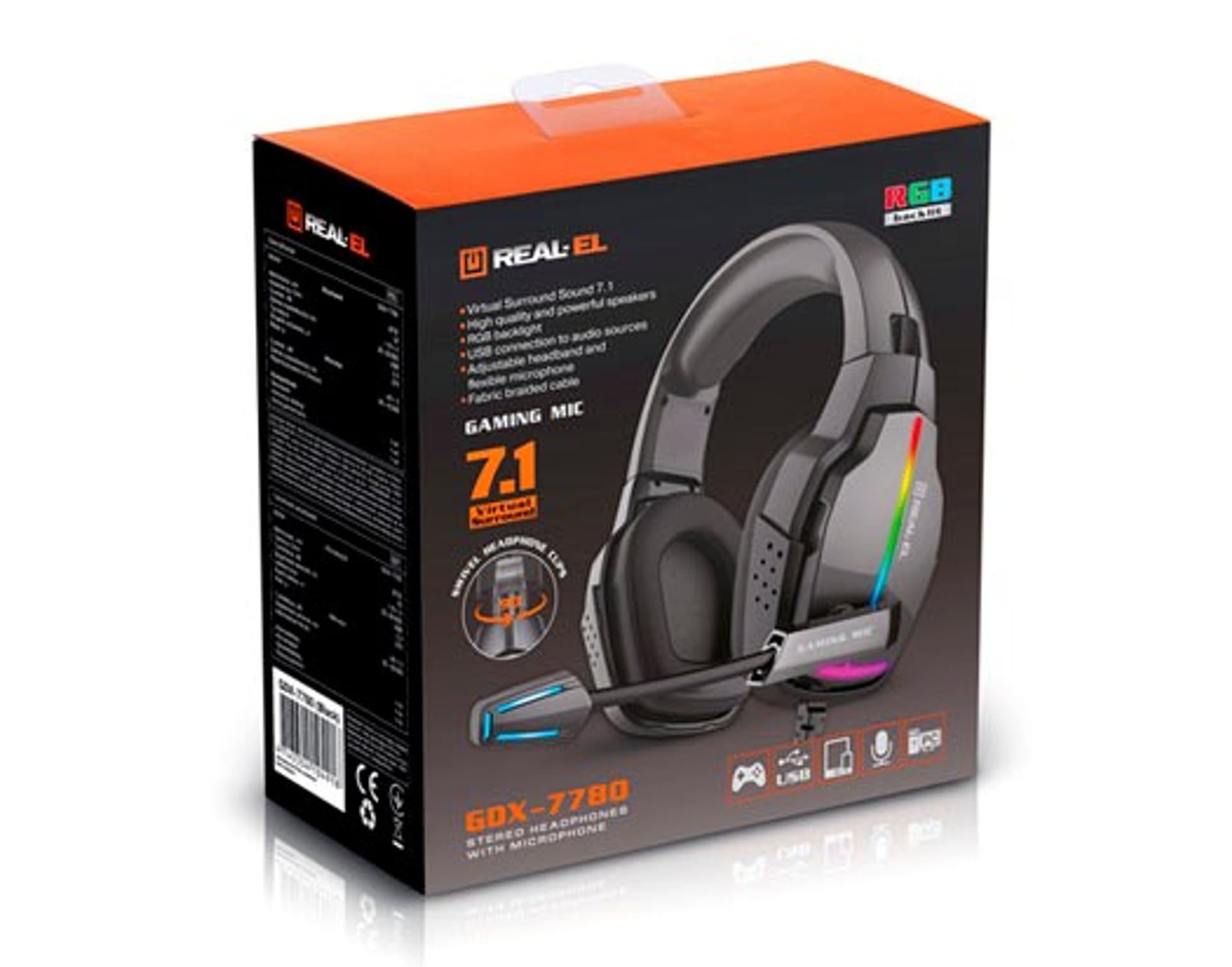 

Słuchawki gamingowe REAL-EL GDX-7780 SURROUND 7.1 (black, RGB, z wbudowanym mikrofonem)