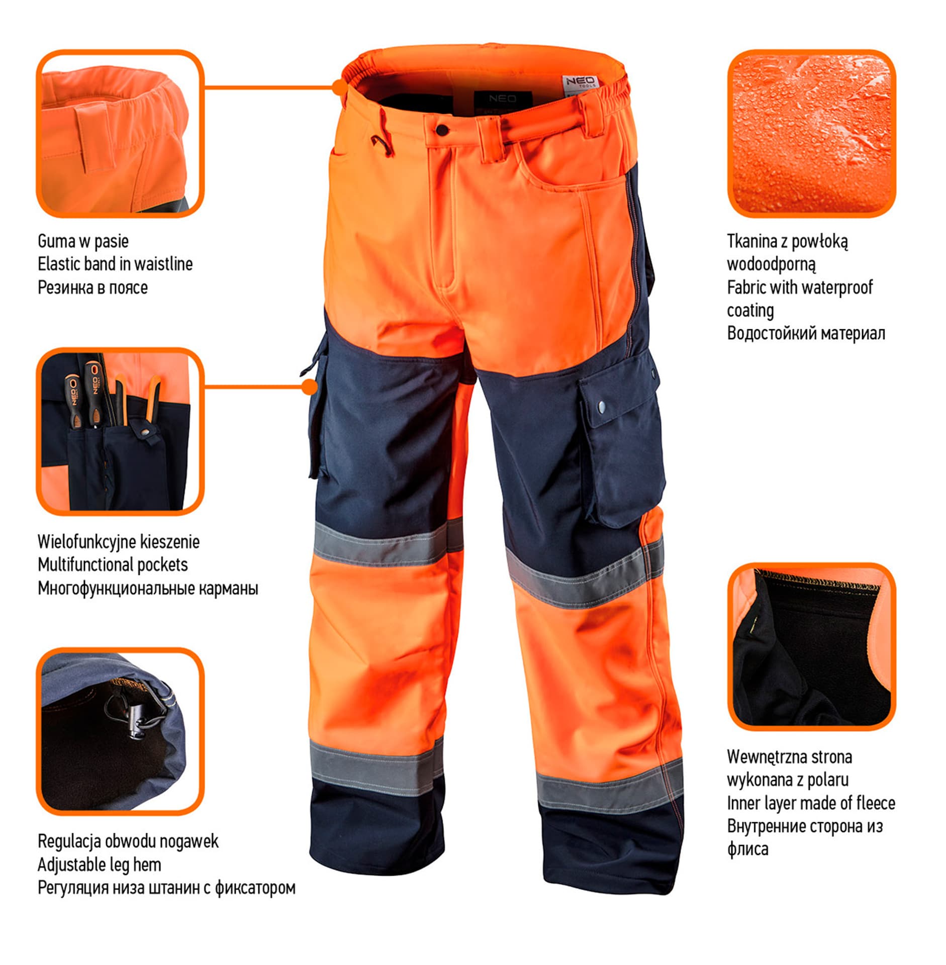 

Spodnie robocze ostrzegawcze softshell, pomarańczowe, rozmiar XL