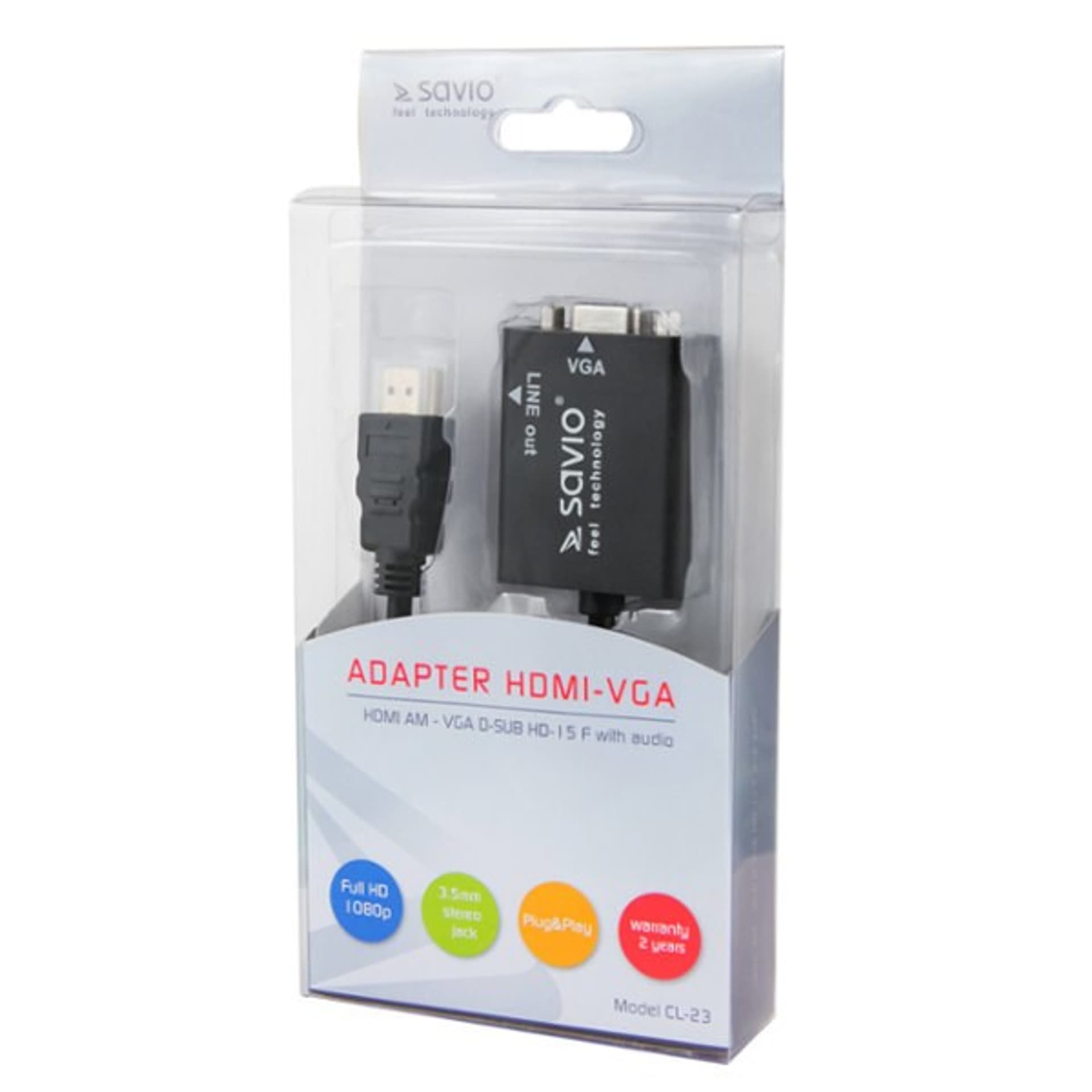 

Adapter SAVIO cl-23 (HDMI M - D-Sub (VGA) F; 0,20m; kolor czarny)