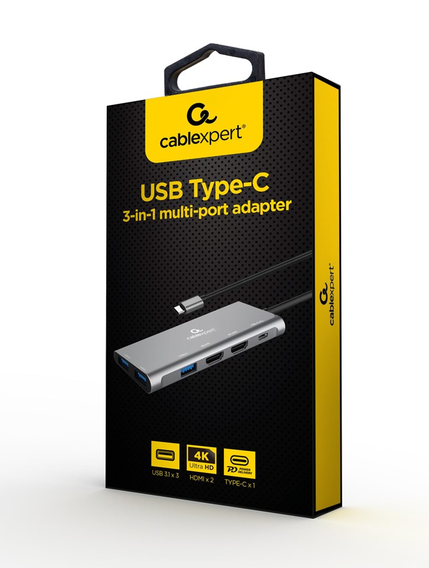 

GEMBIRD WIELOPORTOWY ADAPTER USB TYPU C 3 W 1 (HUB USB + HDMI + PD)