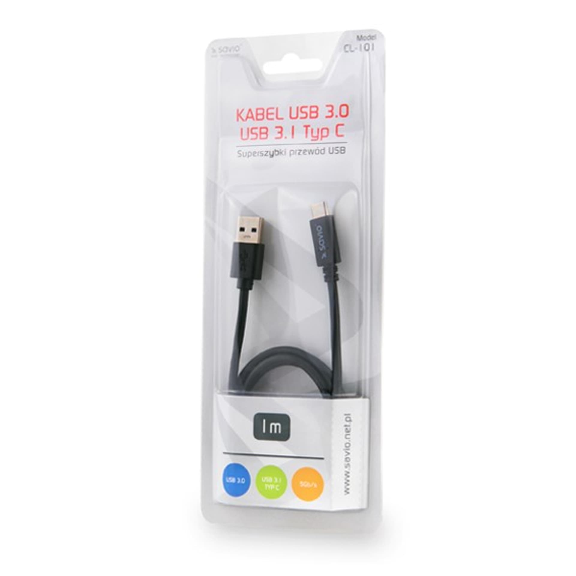 

Kabel SAVIO CL-101 (USB 3.0 typu A M - USB typu C M; 1m; kolor czarny)