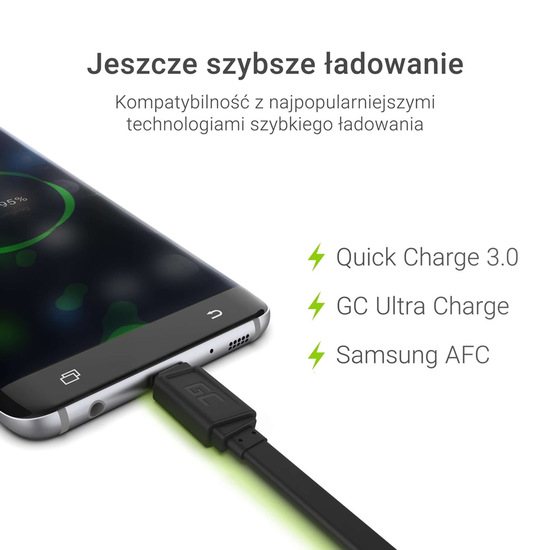 

GREEN CELL KABEL USB - MICROUSB PŁASKI 25CM QC3.0