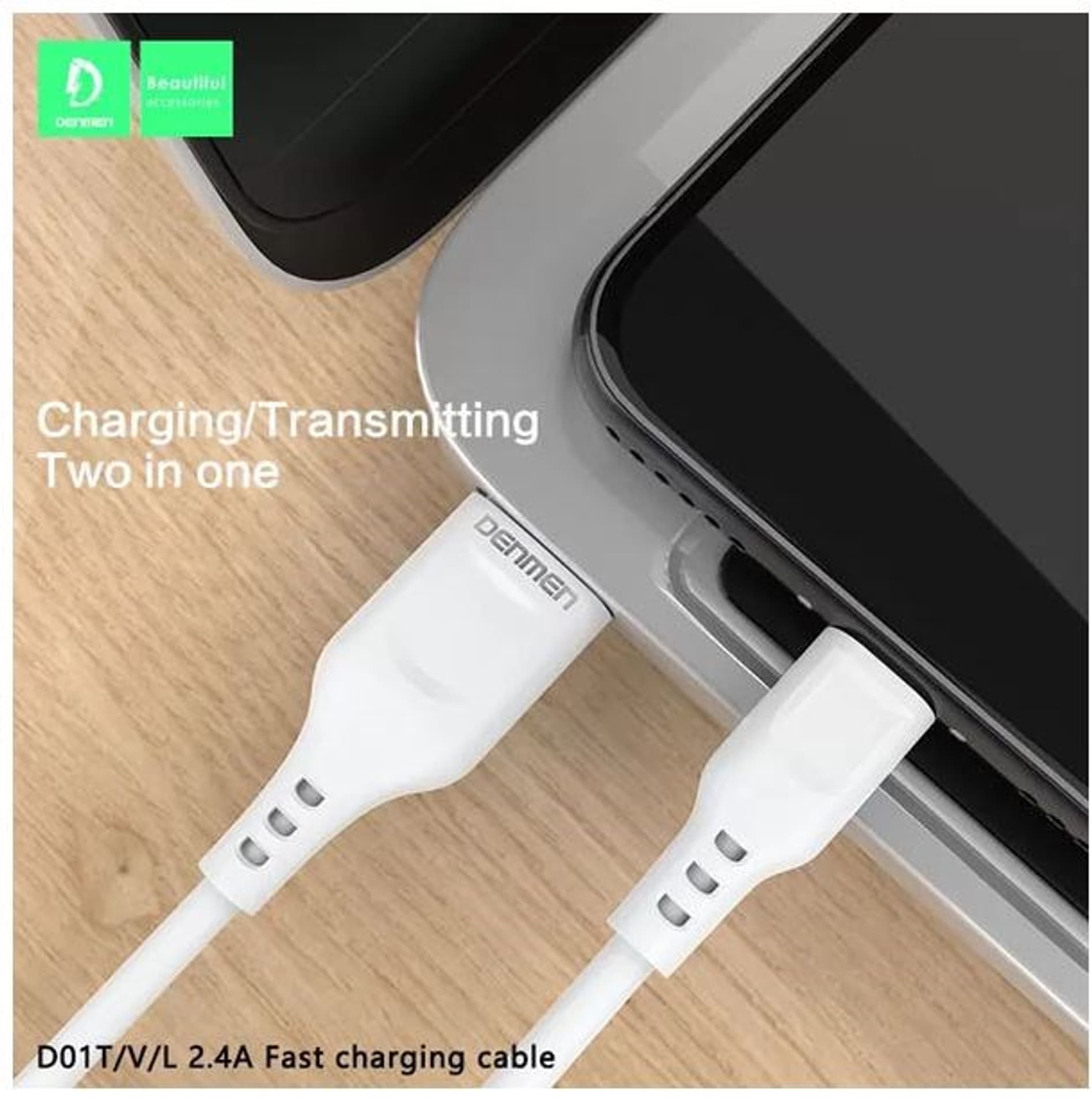 

DENMEN KABEL TYP-C 2.4A 1METR - OPLOT ABS/PVC D01T WHITE