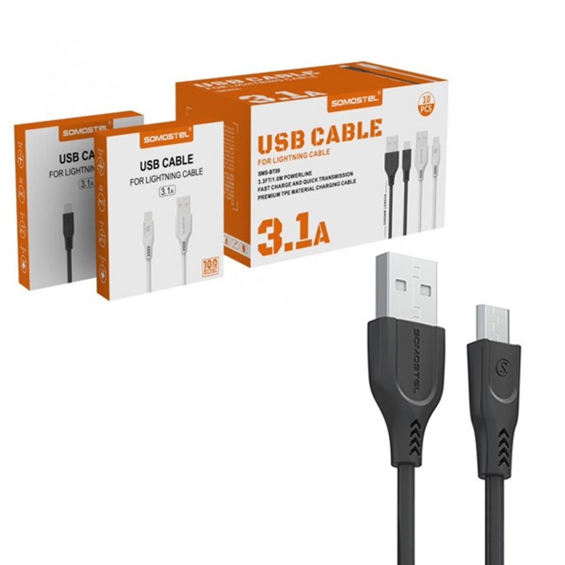 

SOMOSTEL KABELL USB MICRO 3.1A CZARNY 3100MAH QUICK CHARGER QC 3.0 1M POWERLINE SMS-BT09